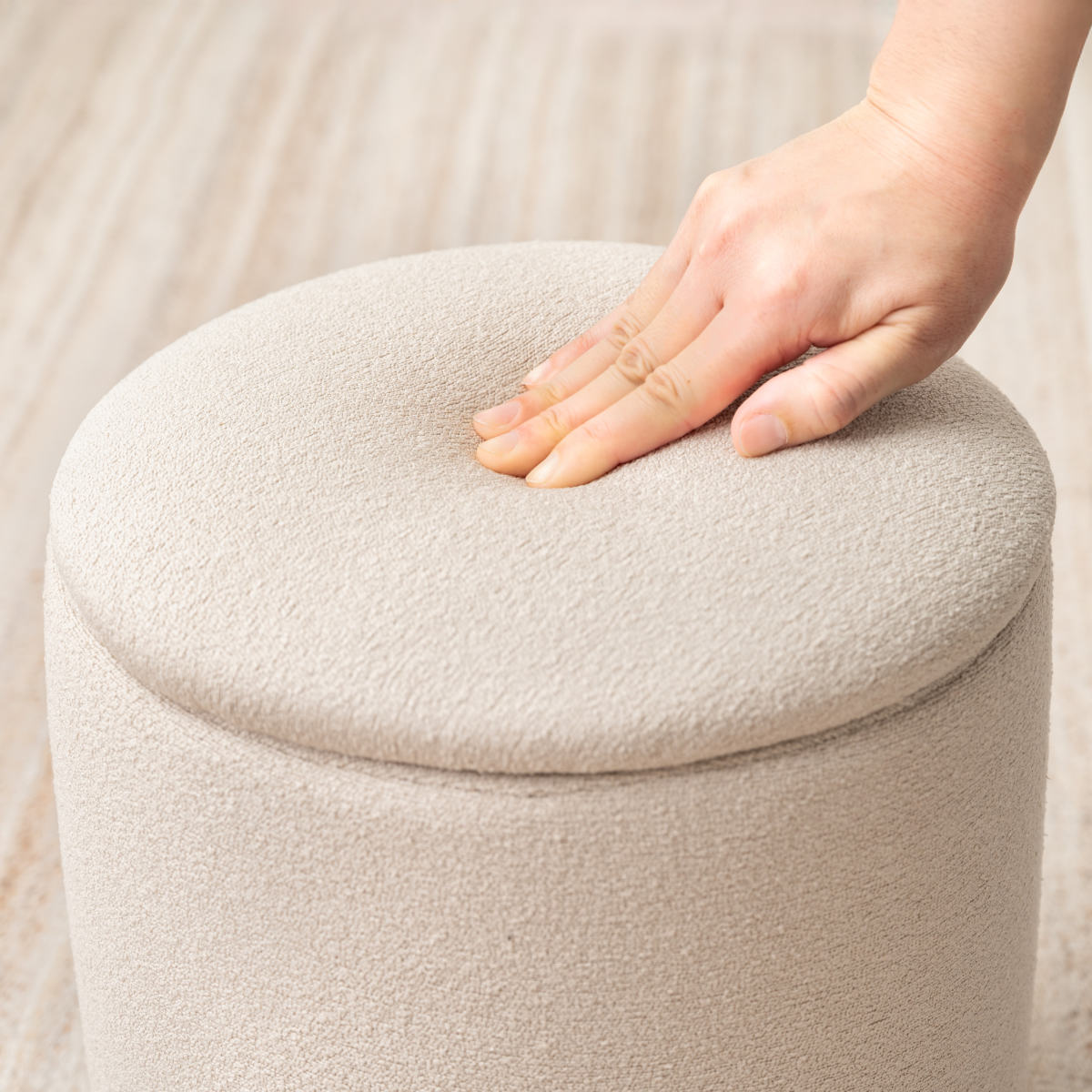 スツール 円型 高さ32cm 収納付 ( 丸 ラウンドスツール 椅子 ファブリック ナチュラル オットマン おもちゃ入れ 小物入れ サイドテーブル リビング 玄関 ) 【ベージュ】 ベージュ