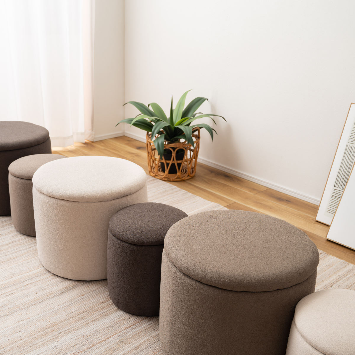 スツール 円型 高さ32cm 収納付 ( 丸 ラウンドスツール 椅子 ファブリック ナチュラル オットマン おもちゃ入れ 小物入れ サイドテーブル リビング 玄関 ) 【ベージュ】 ベージュ