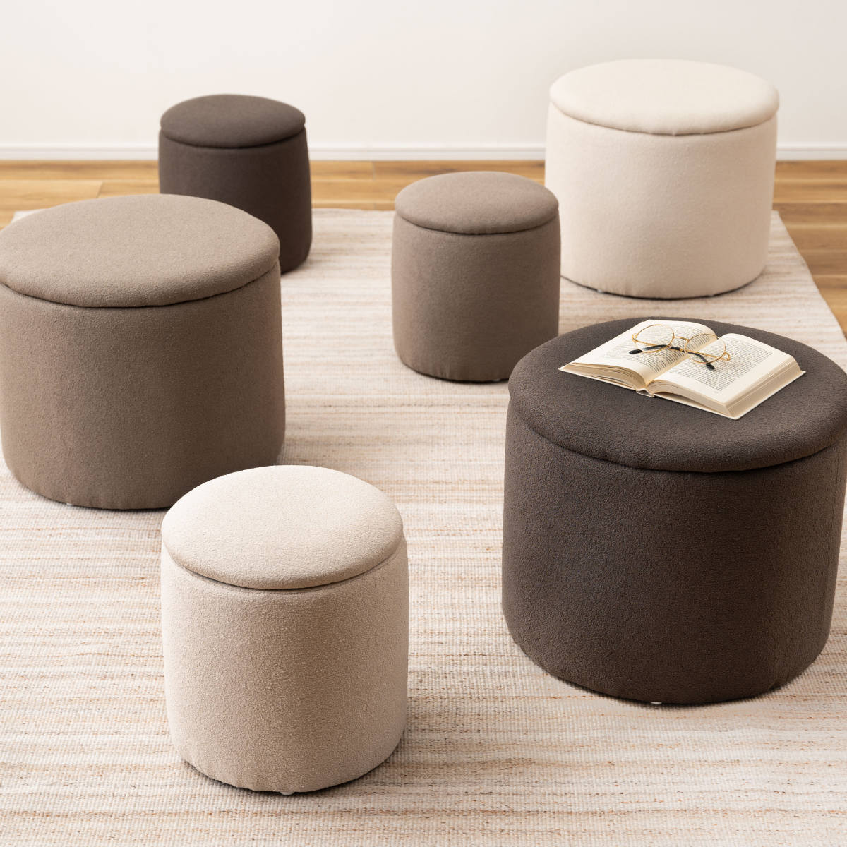 スツール 円型 高さ32cm 収納付 ( 丸 ラウンドスツール 椅子 ファブリック ナチュラル オットマン おもちゃ入れ 小物入れ サイドテーブル リビング 玄関 ) 【ベージュ】 ベージュ