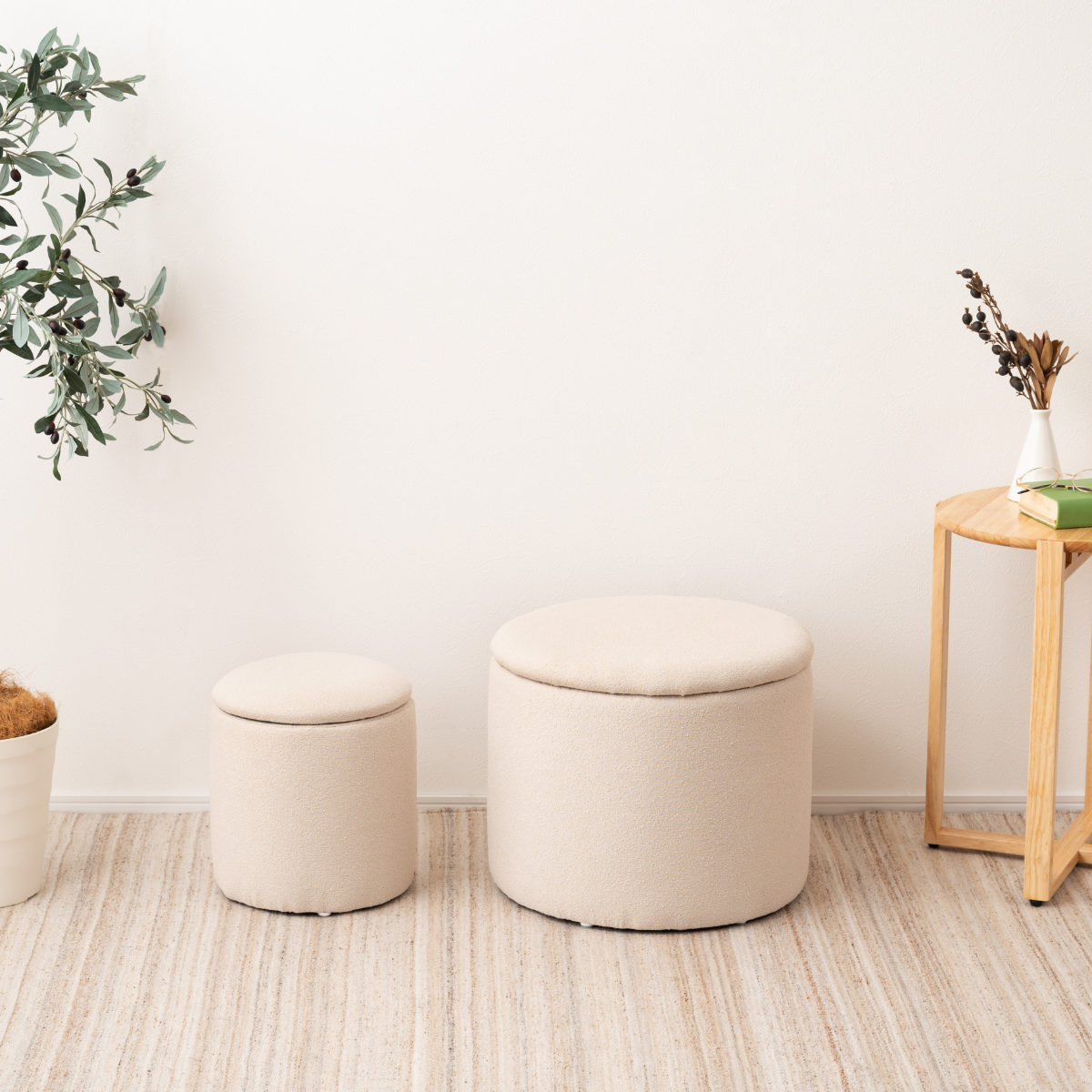 スツール 円型 高さ32cm 収納付 ( 丸 ラウンドスツール 椅子 ファブリック ナチュラル オットマン おもちゃ入れ 小物入れ サイドテーブル リビング 玄関 ) 【ベージュ】 ベージュ