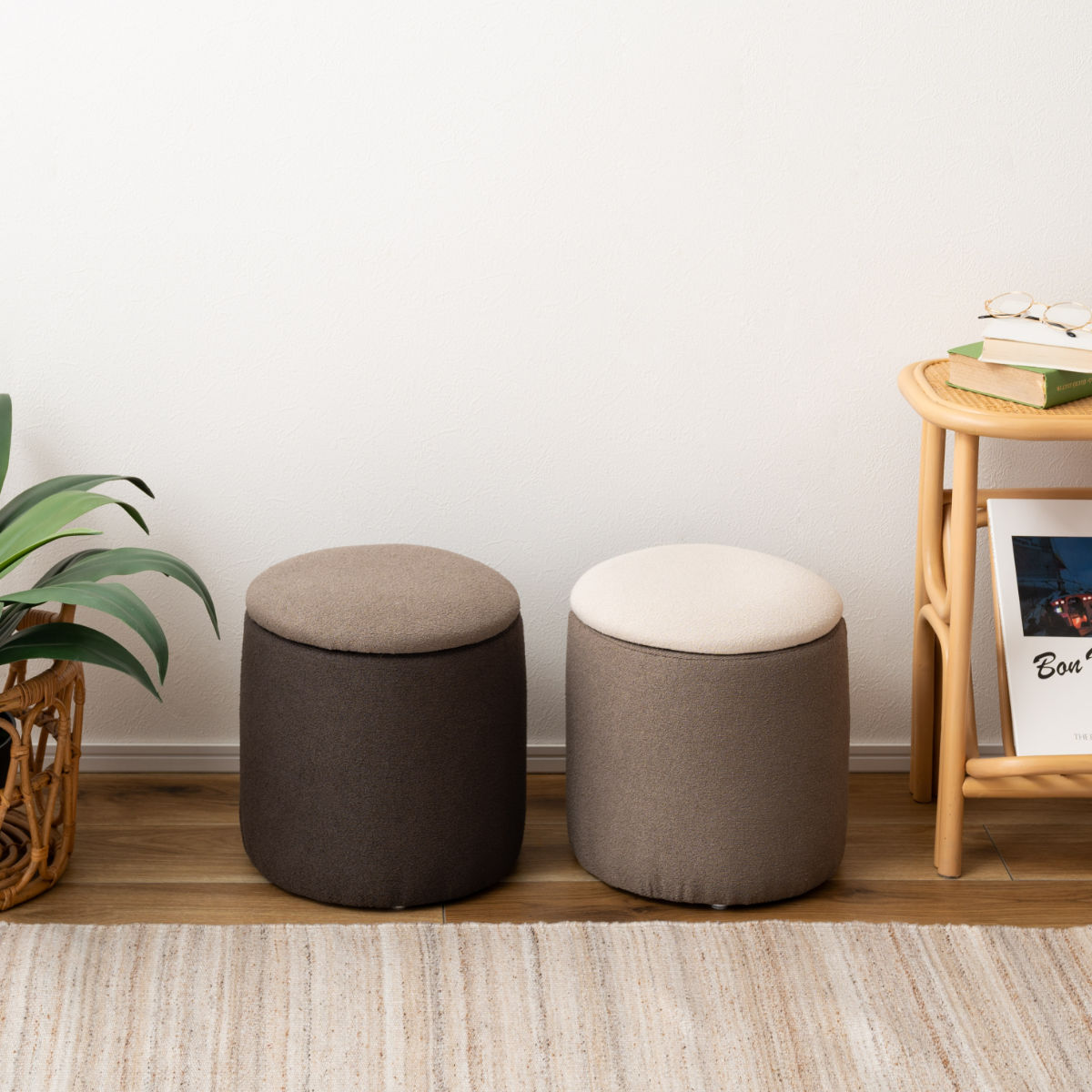 スツール 円型 高さ32cm 収納付 ( 丸 ラウンドスツール 椅子 ファブリック ナチュラル オットマン おもちゃ入れ 小物入れ サイドテーブル リビング 玄関 ) 【ベージュ】 ベージュ