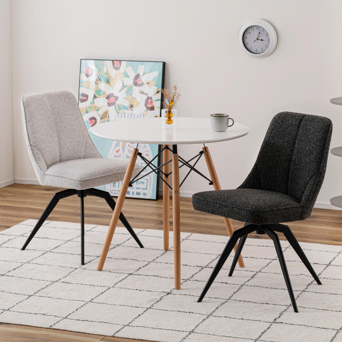 ダイニングチェア 座面高49cm 回転 ファブリック ( チェア ダイニング イス 椅子 食卓椅子 肘なし アームレス 木製 天然木 回転椅子 デスクチェア いす 食卓 リビング リビングチェア シンプル おしゃれ ) 【ホワイト】 ホワイト