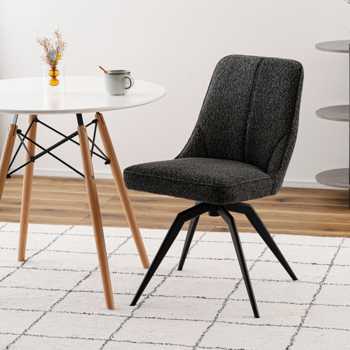 ダイニングチェア 座面高49cm 回転 ファブリック ( チェア ダイニング イス 椅子 食卓椅子 肘なし アームレス 木製 天然木 回転椅子 デスクチェア いす 食卓 リビング リビングチェア シンプル おしゃれ ) 【ホワイト】 ホワイト