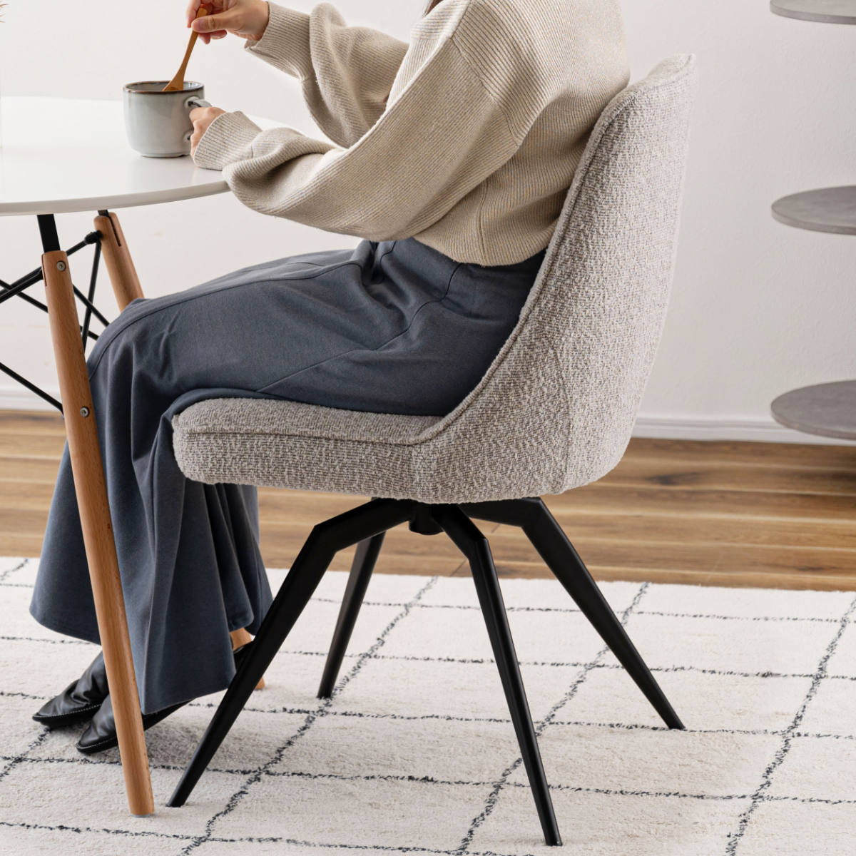 ダイニングチェア 座面高49cm 回転 ファブリック ( チェア ダイニング イス 椅子 食卓椅子 肘なし アームレス 木製 天然木 回転椅子 デスクチェア いす 食卓 リビング リビングチェア シンプル おしゃれ ) 【ホワイト】 ホワイト