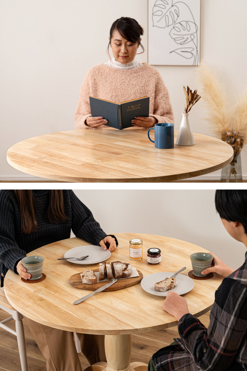 ダイニングテーブル 円型 直径90cm フレンチカントリー風 ( ダイニング テーブル 食卓 丸 ラウンドテーブル 天然木 木製 ナチュラル カントリー調 可愛い 北欧 シンプル )