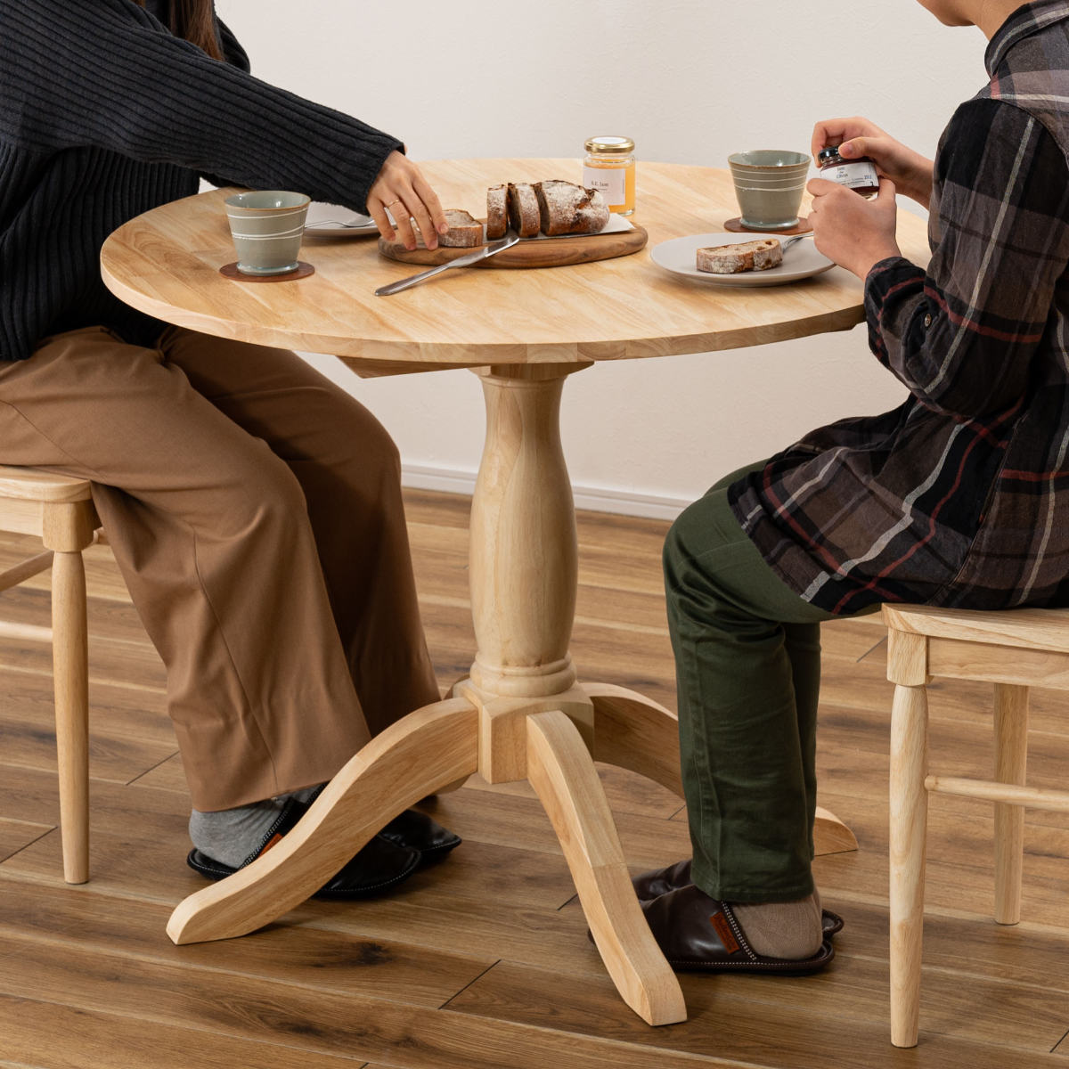 ダイニングテーブル 円型 直径90cm フレンチカントリー風 ( ダイニング テーブル 食卓 丸 ラウンドテーブル 天然木 木製 ナチュラル カントリー調 可愛い 北欧 シンプル )