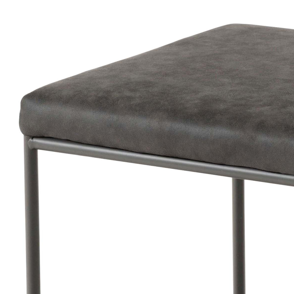 スツール 高さ43cm 座面正方形 ( レザー調 スチール脚 椅子 オットマン 足置き ヴィンテージ調 モダン スタイリッシュ コンパクト ) 【ブラック】 ブラック