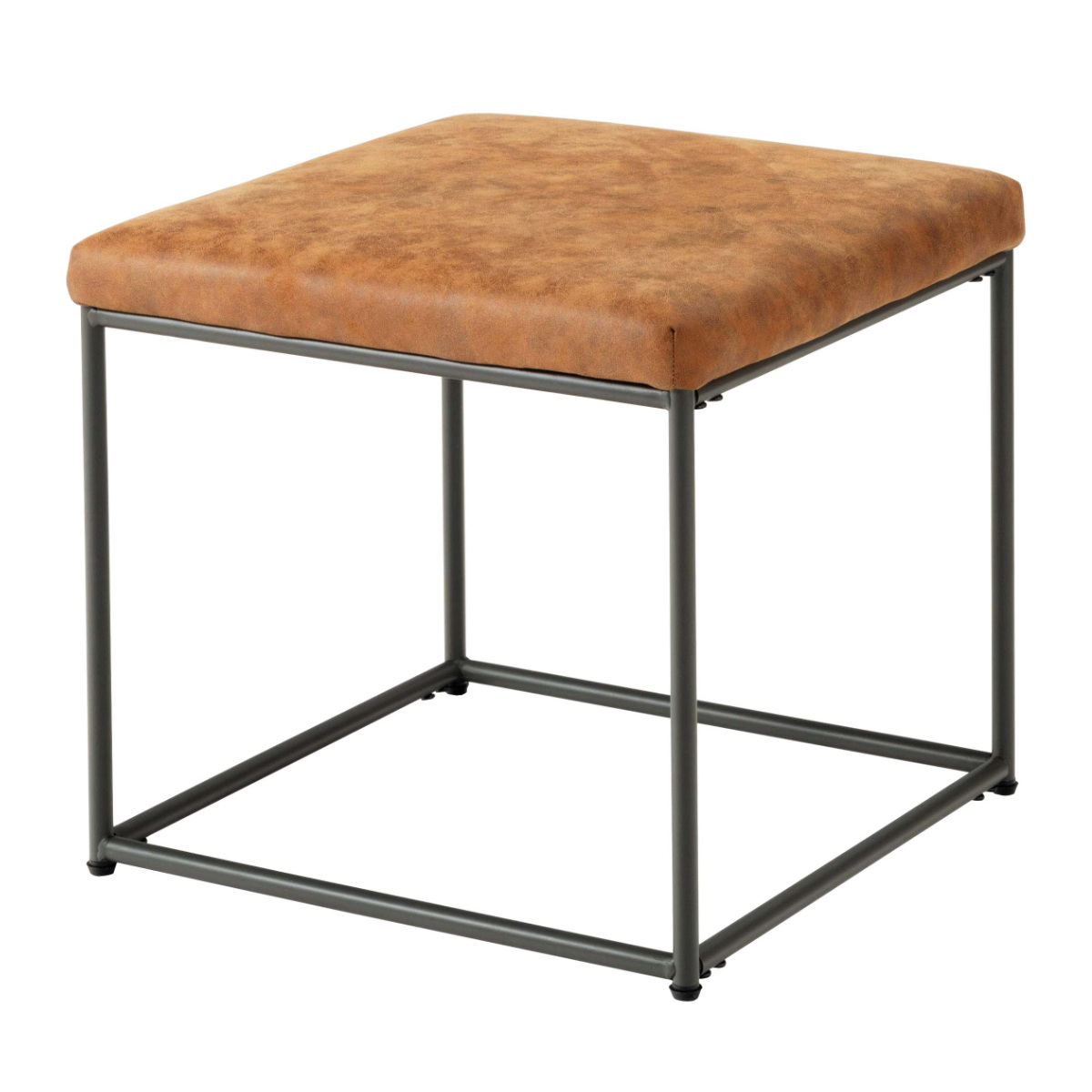 スツール 高さ43cm 座面正方形 ( レザー調 スチール脚 椅子 オットマン 足置き ヴィンテージ調 モダン スタイリッシュ コンパクト ) 【ブラック】 ブラック