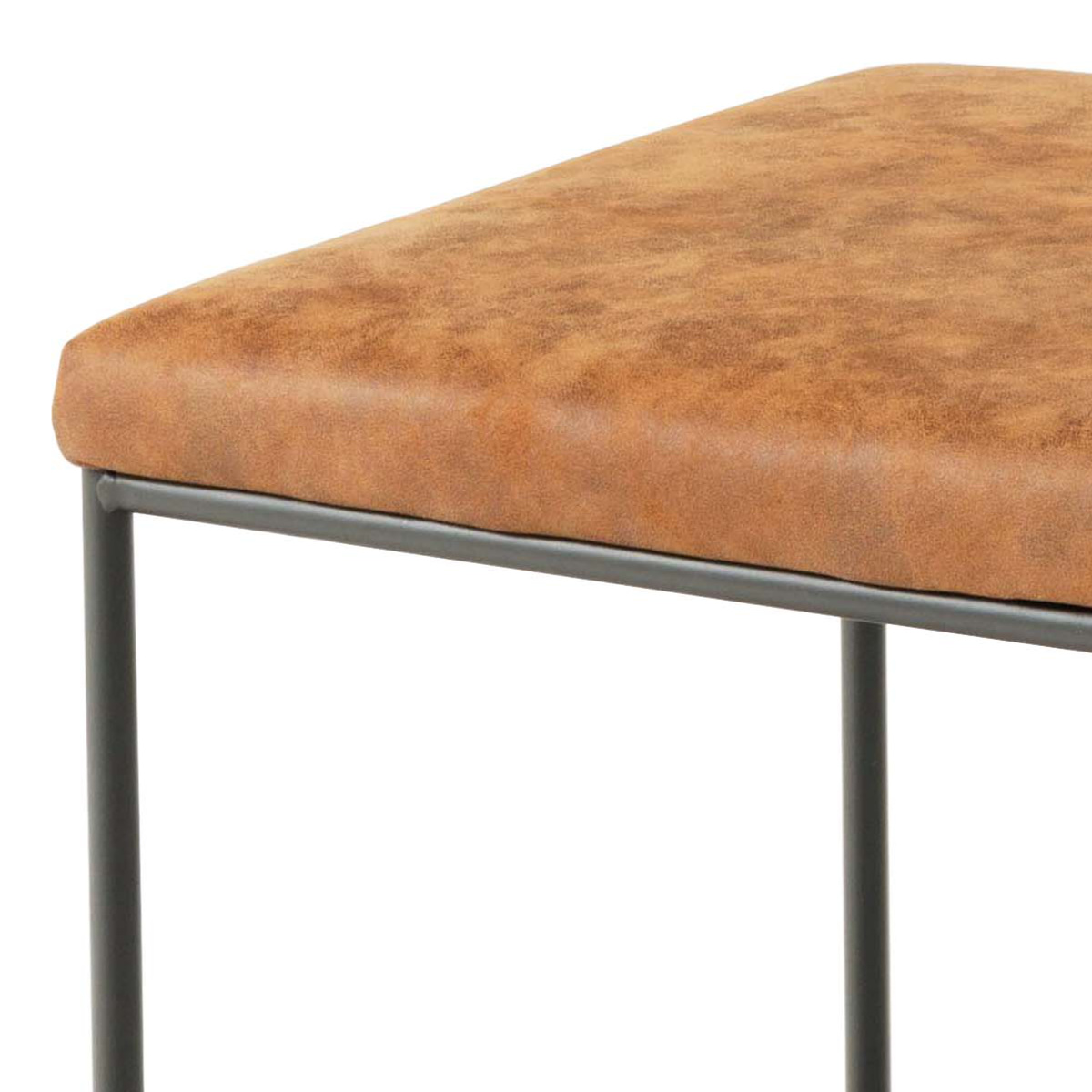 スツール 高さ43cm 座面正方形 ( レザー調 スチール脚 椅子 オットマン 足置き ヴィンテージ調 モダン スタイリッシュ コンパクト ) 【ブラック】 ブラック