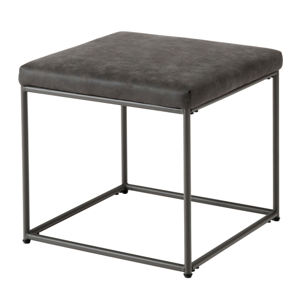 スツール 高さ43cm 座面正方形 ( レザー調 スチール脚 椅子 オットマン 足置き ヴィンテージ調 モダン スタイリッシュ コンパクト ) 【ブラック】 ブラック