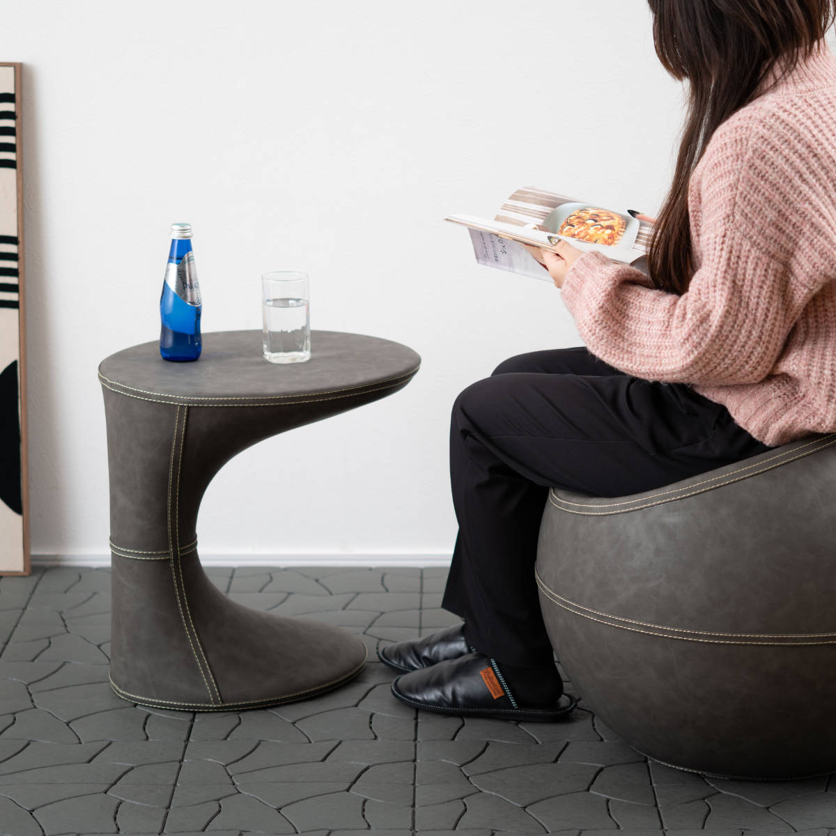 ビンテージ レザートップサイドテーブル [TA-442] ビンテージ レザー