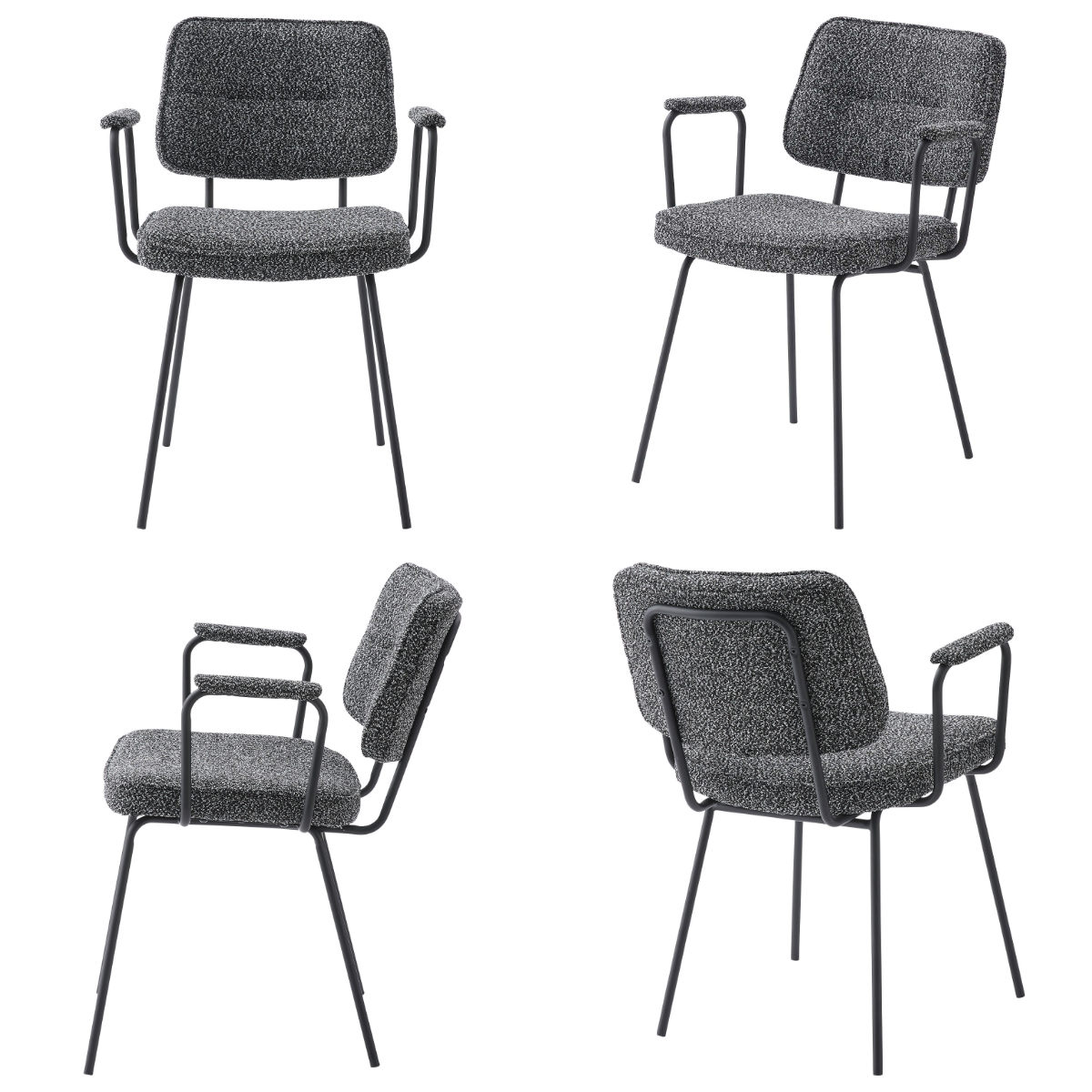 ダイニングチェア 座面高48cm アームチェア ブークレ生地 ( 食卓 ダイニング 食卓椅子 チェアー チェア 椅子 いす イス 肘付き 肘掛 ひじ掛け ふんわり 簡単組立 ファブリック 布 おしゃれ シンプル スチール モダン デスクチェア ) 【ダークグレー】 ダークグレー