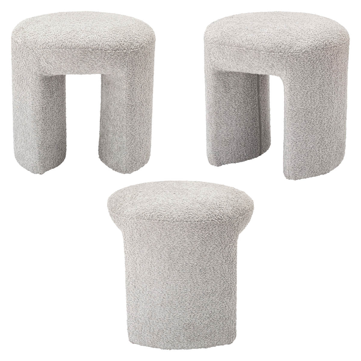 スツール 高さ46cm 座面丸型 ブークレ生地 ( 丸 ラウンド 円形 サブチェア 椅子 オットマン もこもこ 軽量 リビング 玄関 寝室 サイドテーブル グレー グリーン ホワイト ) 【グリーン】 グリーン