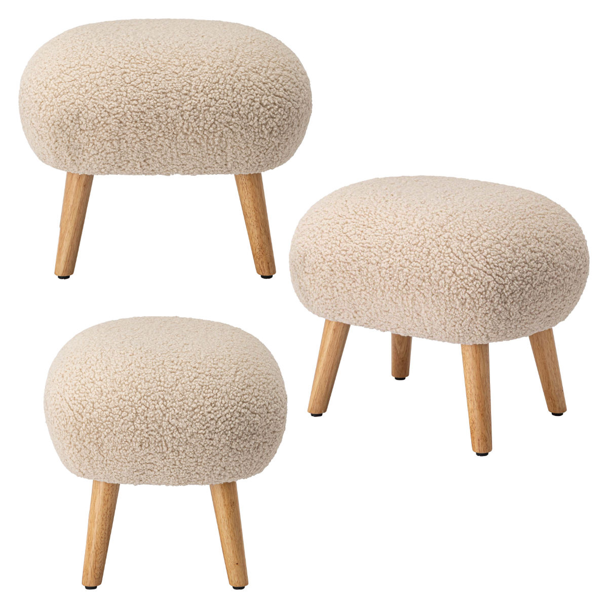 スツール 高さ38cm ブークレ生地 木脚 ( ロー 低い コンパクトサイズ 丸 ラウンド 円形 サブチェア 椅子 オットマン もこもこ 軽量 大人 子供 キッズチェア キッズ かわいい 玄関 リビング 寝室 子供部屋 キッズスペース ) 【モカブラウン】 モカブラウン