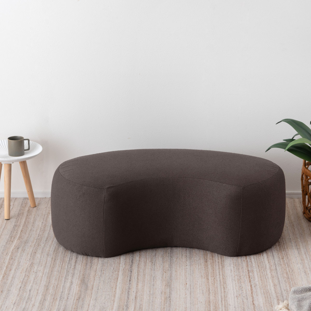 スツール 高さ33cm ビーンズ型 ( 1.5人掛け 1人掛け ワイド ファブリック 布 低め ロー 椅子 リビング 玄関 モダン スタイリッシュ ホテルライク ) 【チャコールグレー】 チャコールグレー