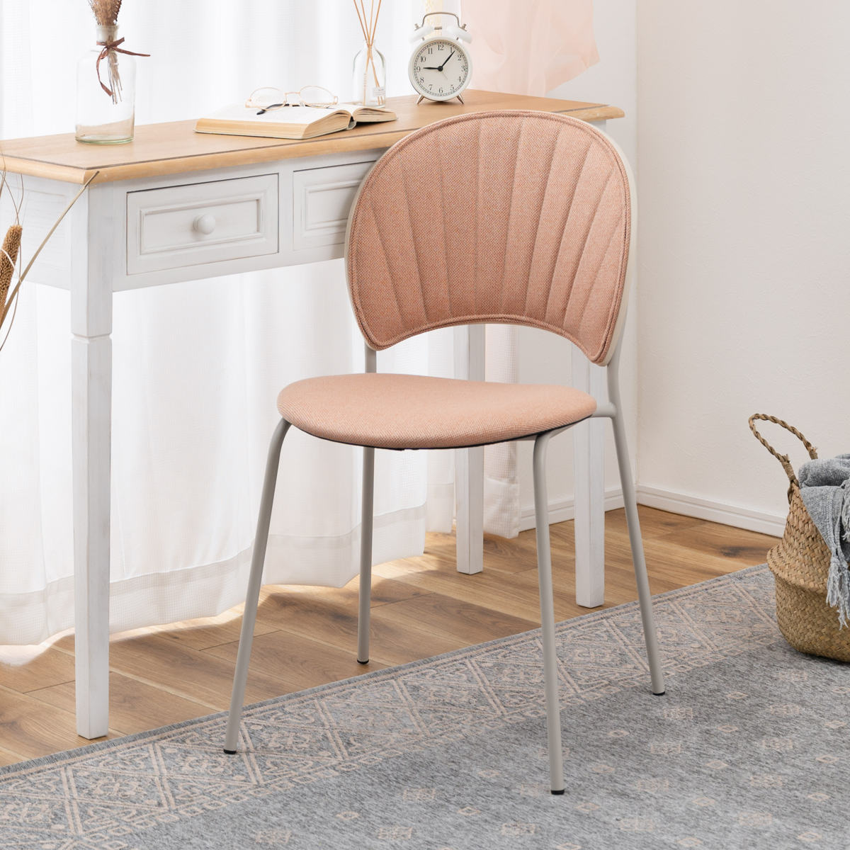 ダイニングチェア 座面高45cm くすみカラー ファブリック座面 ( 貝殻風 食卓 椅子 チェア デスクチェア リビング ダイニング 曲木 ファブリック 天然木 カフェ風 韓国風 ナチュラル ) 【ライトグレー】 ライトグレー