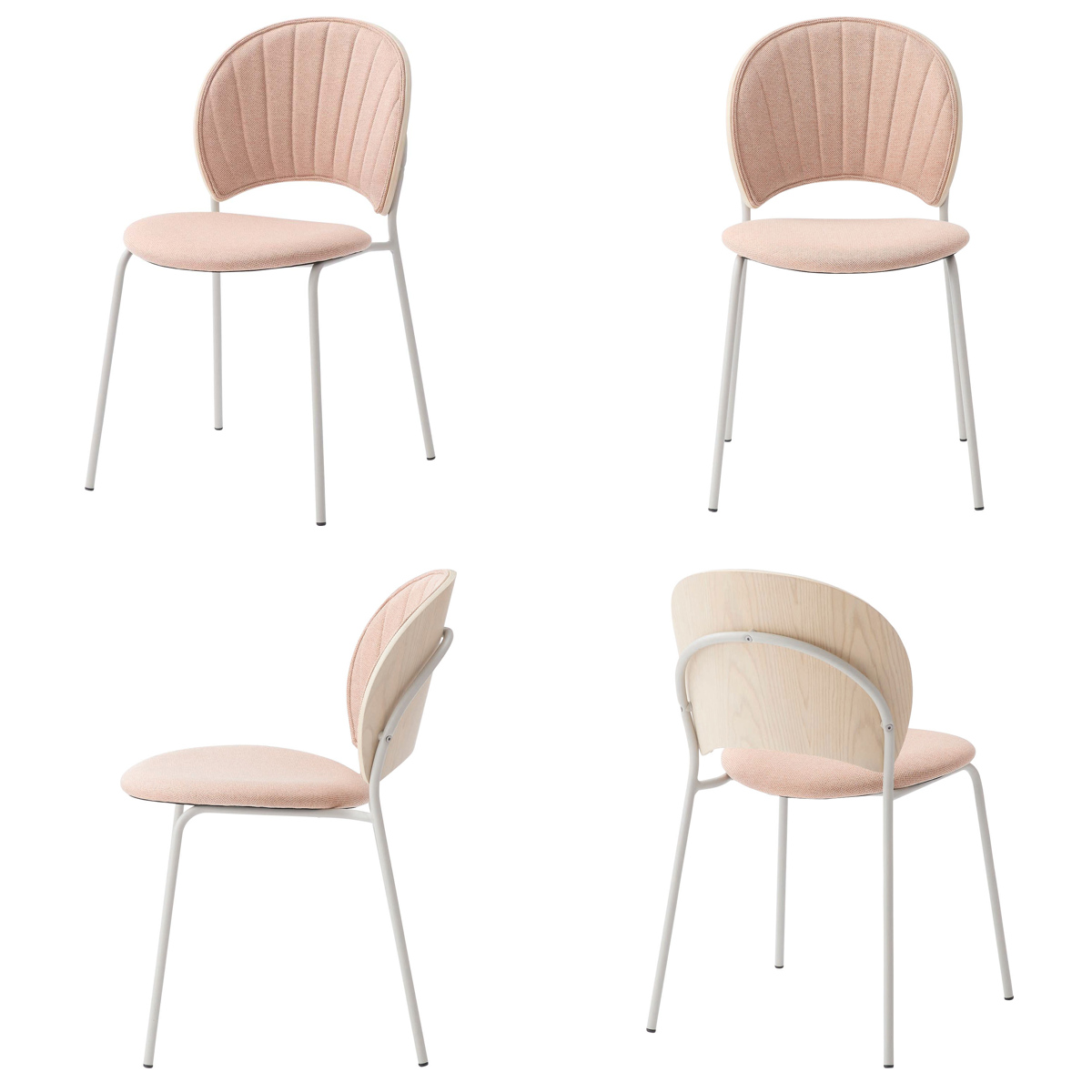 ダイニングチェア 座面高45cm くすみカラー ファブリック座面 ( 貝殻風 食卓 椅子 チェア デスクチェア リビング ダイニング 曲木 ファブリック 天然木 カフェ風 韓国風 ナチュラル ) 【ライトグレー】 ライトグレー