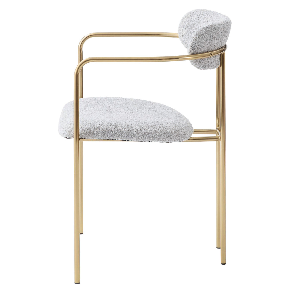 ダイニングチェア 座面高46cm アームチェア アンティークゴールド ( ブークレ生地 もこもこ ゴールド フレーム 食卓 椅子 チェア デスクチェア エレガント リビング ダイニング ファブリック 海外インテリア ホテルライク 高級感 ) 【アイボリー】 アイボリー