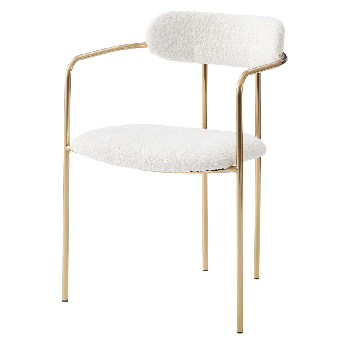 ダイニングチェア 座面高46cm アームチェア アンティークゴールド ( ブークレ生地 もこもこ ゴールド フレーム 食卓 椅子 チェア デスクチェア エレガント リビング ダイニング ファブリック 海外インテリア ホテルライク 高級感 ) 【アイボリー】 アイボリー