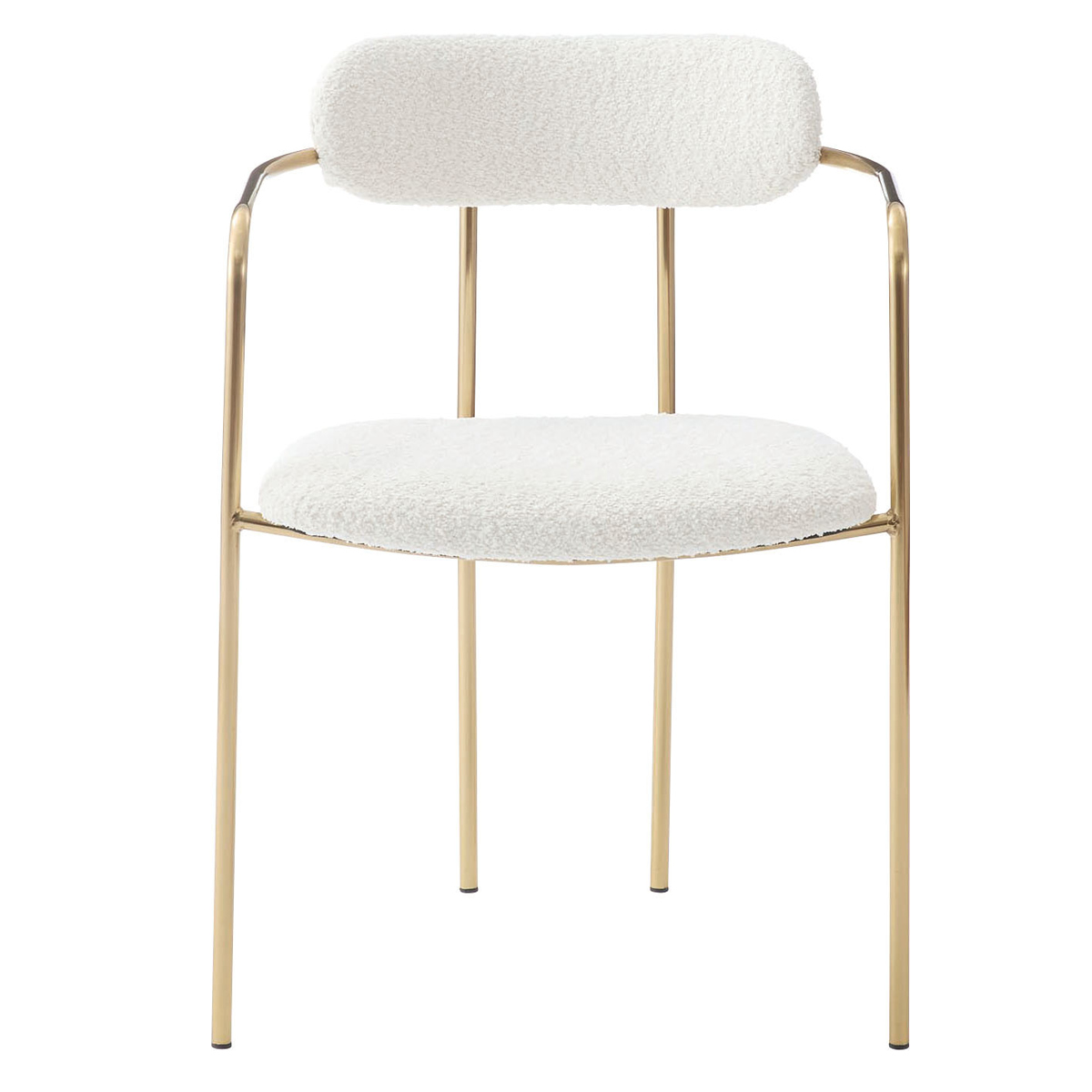 ダイニングチェア 座面高46cm アームチェア アンティークゴールド ( ブークレ生地 もこもこ ゴールド フレーム 食卓 椅子 チェア デスクチェア エレガント リビング ダイニング ファブリック 海外インテリア ホテルライク 高級感 ) 【アイボリー】 アイボリー