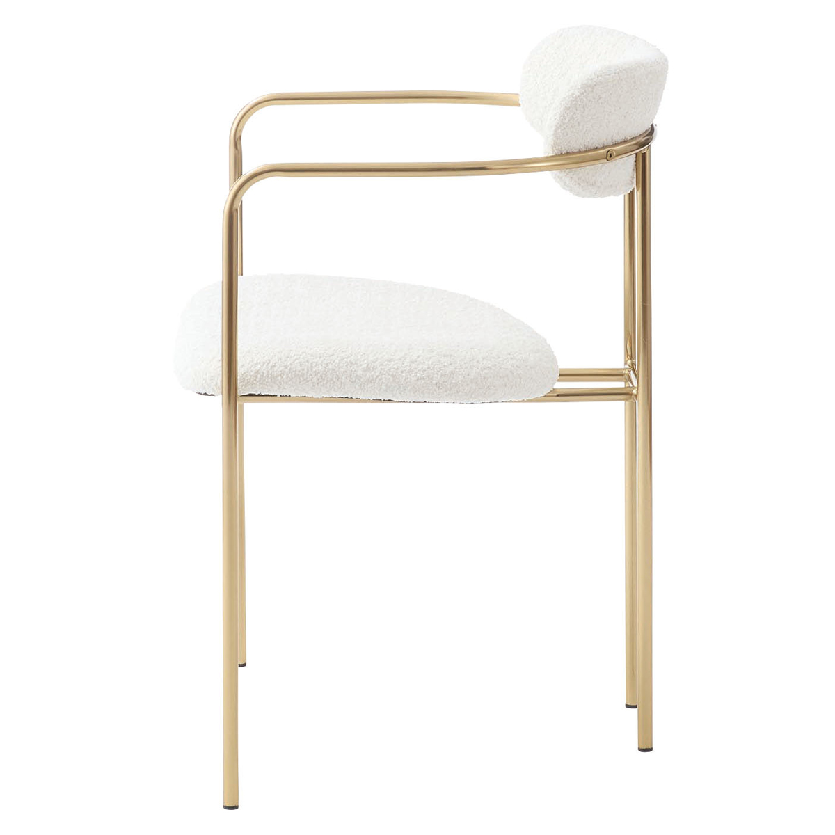 ダイニングチェア 座面高46cm アームチェア アンティークゴールド ( ブークレ生地 もこもこ ゴールド フレーム 食卓 椅子 チェア デスクチェア エレガント リビング ダイニング ファブリック 海外インテリア ホテルライク 高級感 ) 【アイボリー】 アイボリー