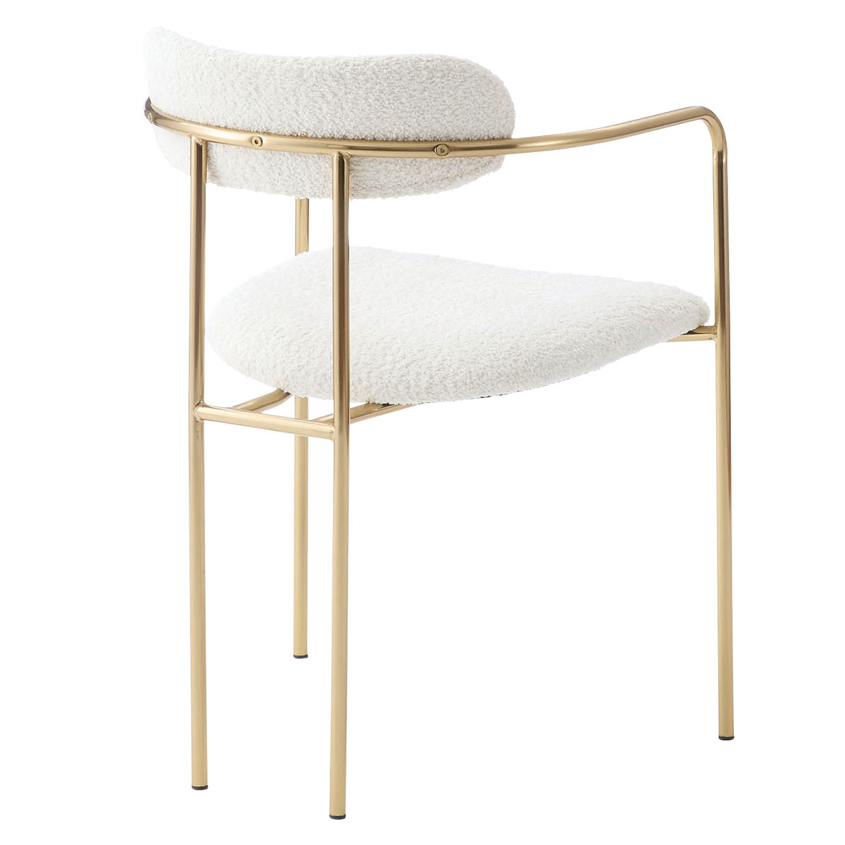 ダイニングチェア 座面高46cm アームチェア アンティークゴールド ( ブークレ生地 もこもこ ゴールド フレーム 食卓 椅子 チェア デスクチェア エレガント リビング ダイニング ファブリック 海外インテリア ホテルライク 高級感 ) 【アイボリー】 アイボリー