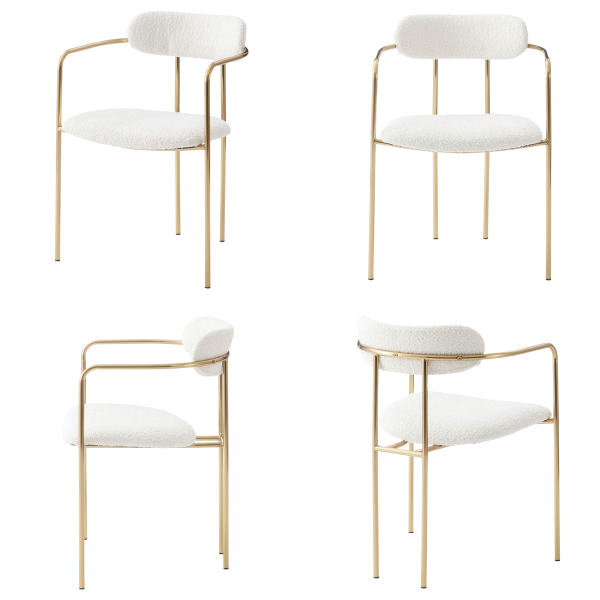 ダイニングチェア 座面高46cm アームチェア アンティークゴールド ( ブークレ生地 もこもこ ゴールド フレーム 食卓 椅子 チェア デスクチェア エレガント リビング ダイニング ファブリック 海外インテリア ホテルライク 高級感 ) 【アイボリー】 アイボリー