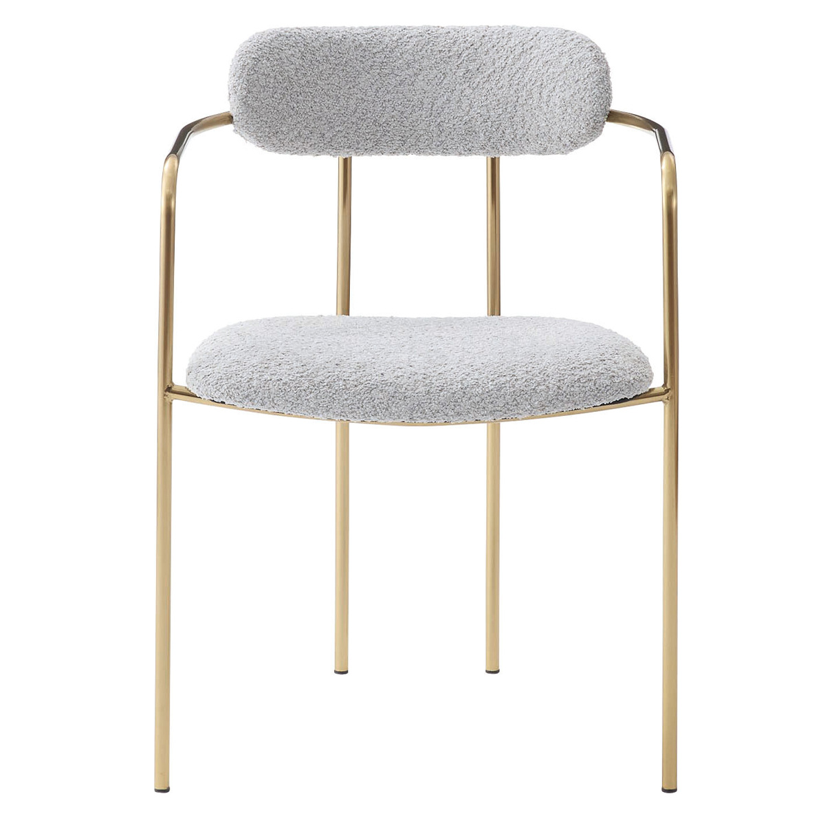 ダイニングチェア 座面高46cm アームチェア アンティークゴールド ( ブークレ生地 もこもこ ゴールド フレーム 食卓 椅子 チェア デスクチェア エレガント リビング ダイニング ファブリック 海外インテリア ホテルライク 高級感 ) 【アイボリー】 アイボリー