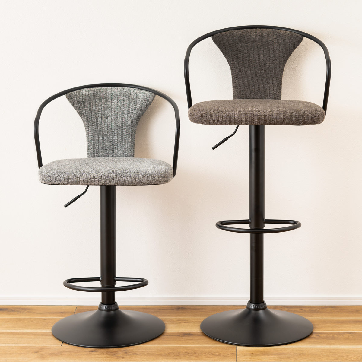 カウンターチェア 昇降式 座面高62~83cm ( 背もたれ付き ハイテーブル バーテーブル ハイタイプ キッチン テーブル ローバック ファブリック スチール脚 ) 【ダークグレー】 ダークグレー