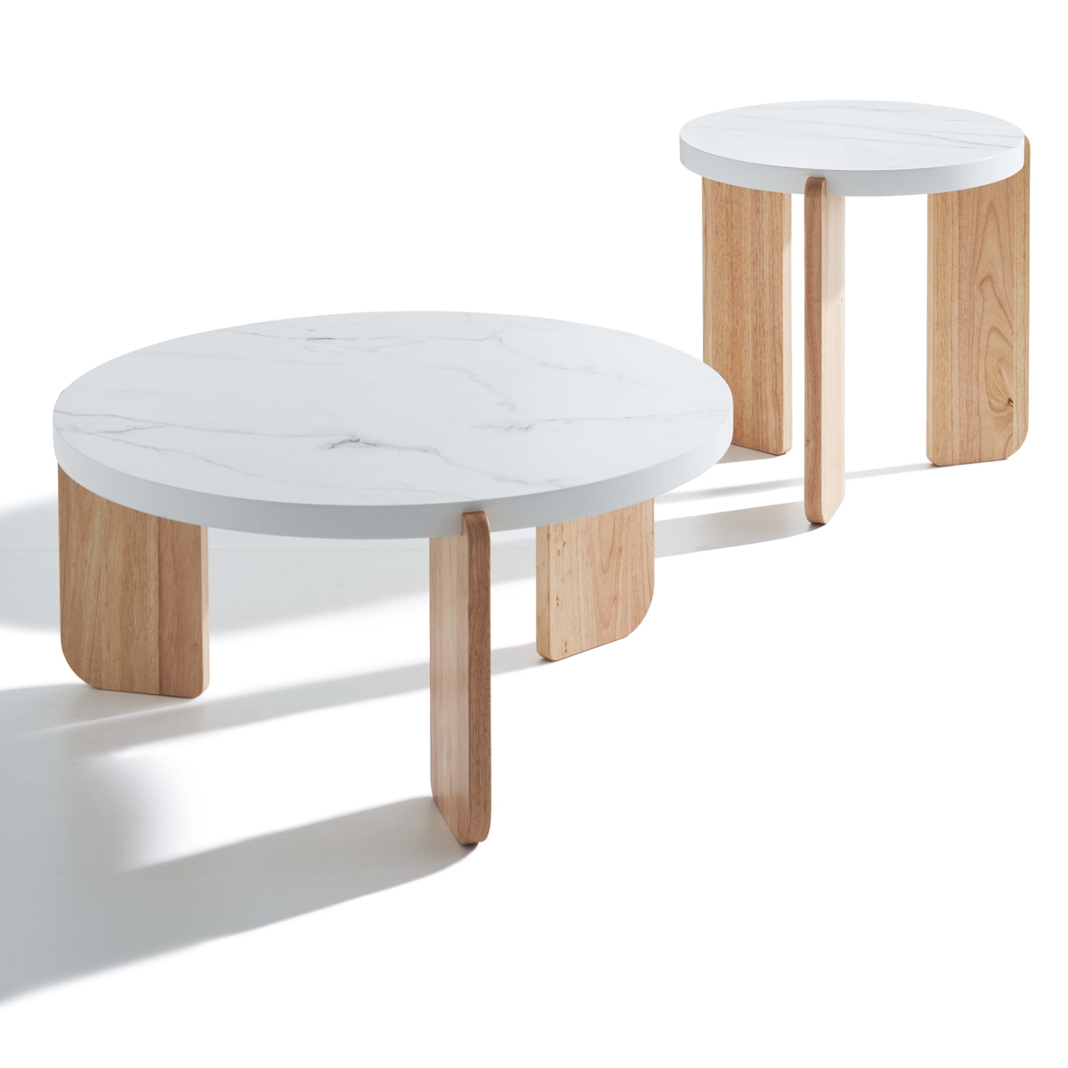 リビングテーブル 円型 高さ38cm ラウンドテーブルL ( 大理石調 木目調 丸 ラウンド テーブル 木製 天然木 ローテーブル センターテーブル ) 【ホワイト】 ホワイト