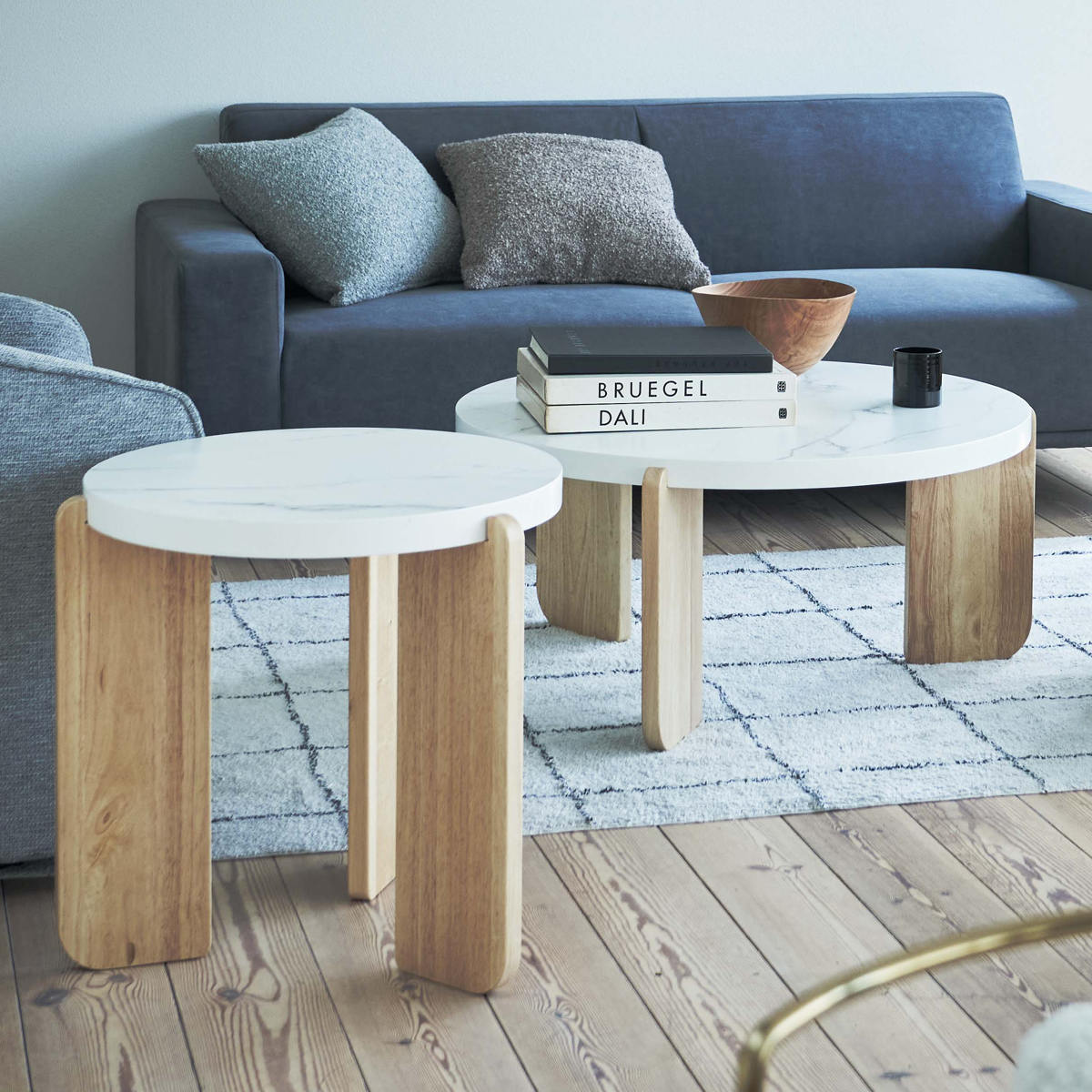 リビングテーブル 円型 高さ38cm ラウンドテーブルL ( 大理石調 木目調 丸 ラウンド テーブル 木製 天然木 ローテーブル センターテーブル ) 【ホワイト】 ホワイト