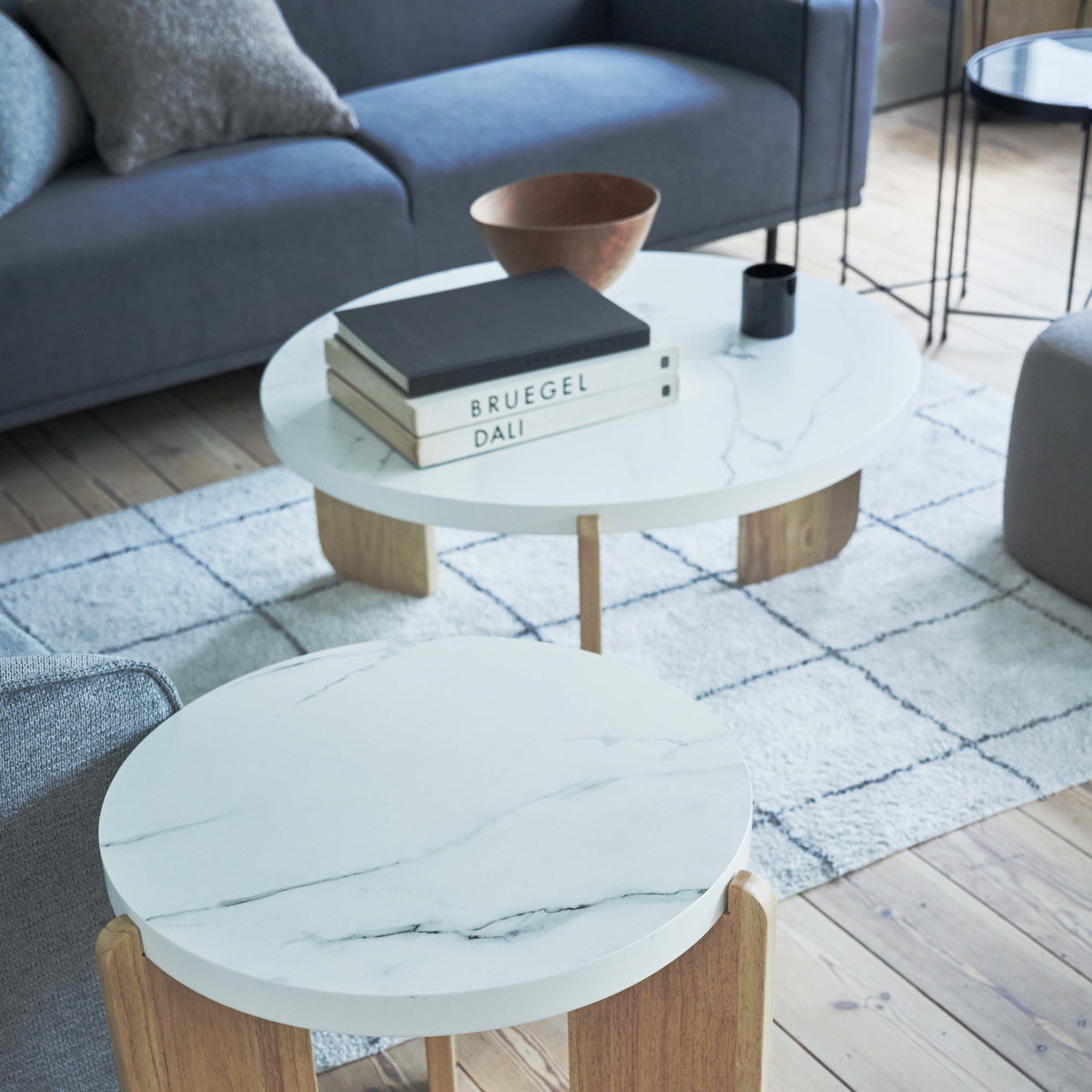 リビングテーブル 円型 高さ38cm ラウンドテーブルL ( 大理石調 木目調 丸 ラウンド テーブル 木製 天然木 ローテーブル センターテーブル ) 【ホワイト】 ホワイト
