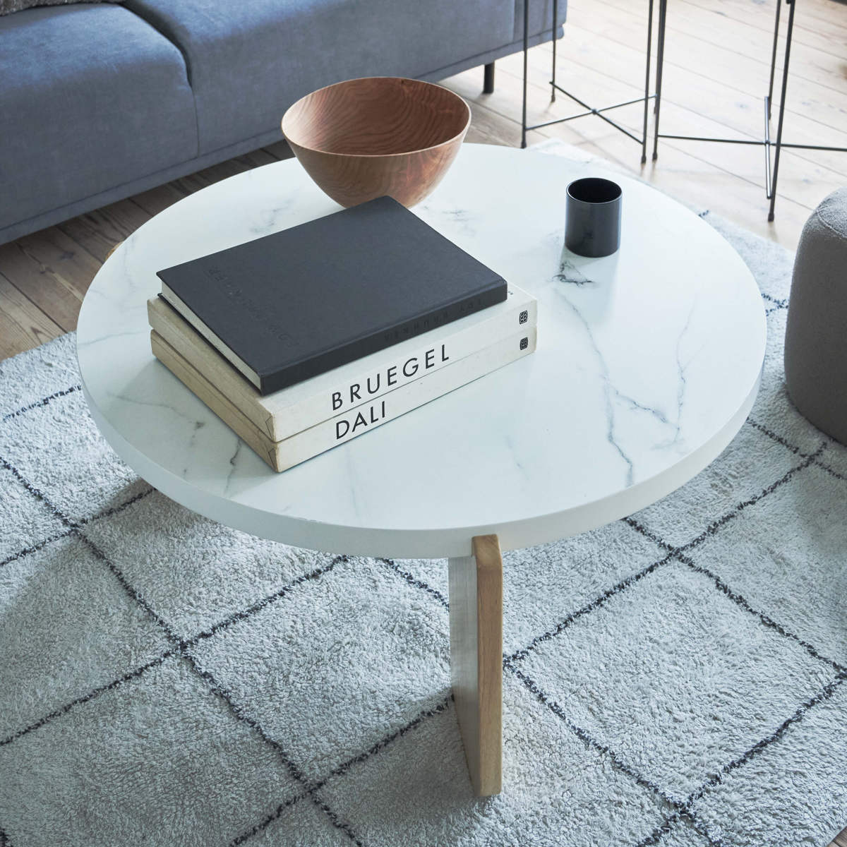 リビングテーブル 円型 高さ38cm ラウンドテーブルL ( 大理石調 木目調 丸 ラウンド テーブル 木製 天然木 ローテーブル センターテーブル ) 【ホワイト】 ホワイト