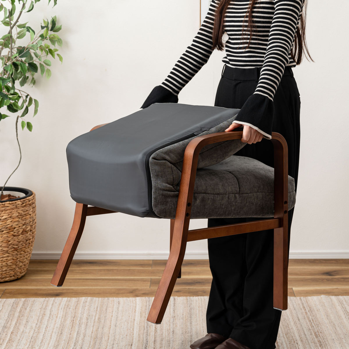 高座椅子 座面高44.5cm 6段階リクライニング 肘掛け付き ( チェア 椅子 ソファ 1人掛け 高さ調節 リクライニングチェア 折りたたみ 肘付き 高齢者 コンパクト ファブリック リビング 読書 木製 軽量 折り畳み ) 【ベージュ】 ベージュ