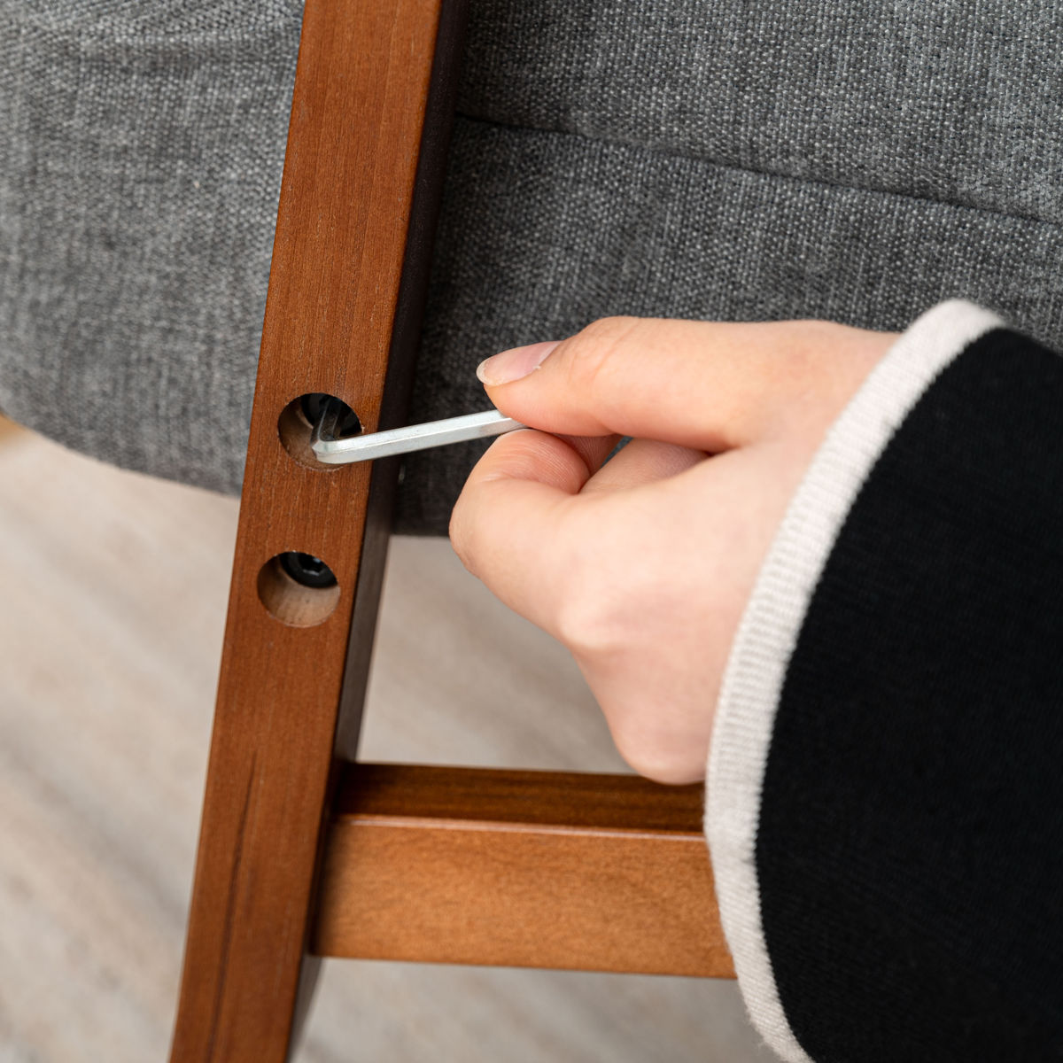 高座椅子 座面高44.5cm 6段階リクライニング 肘掛け付き ( チェア 椅子 ソファ 1人掛け 高さ調節 リクライニングチェア 折りたたみ 肘付き 高齢者 コンパクト ファブリック リビング 読書 木製 軽量 折り畳み ) 【ベージュ】 ベージュ