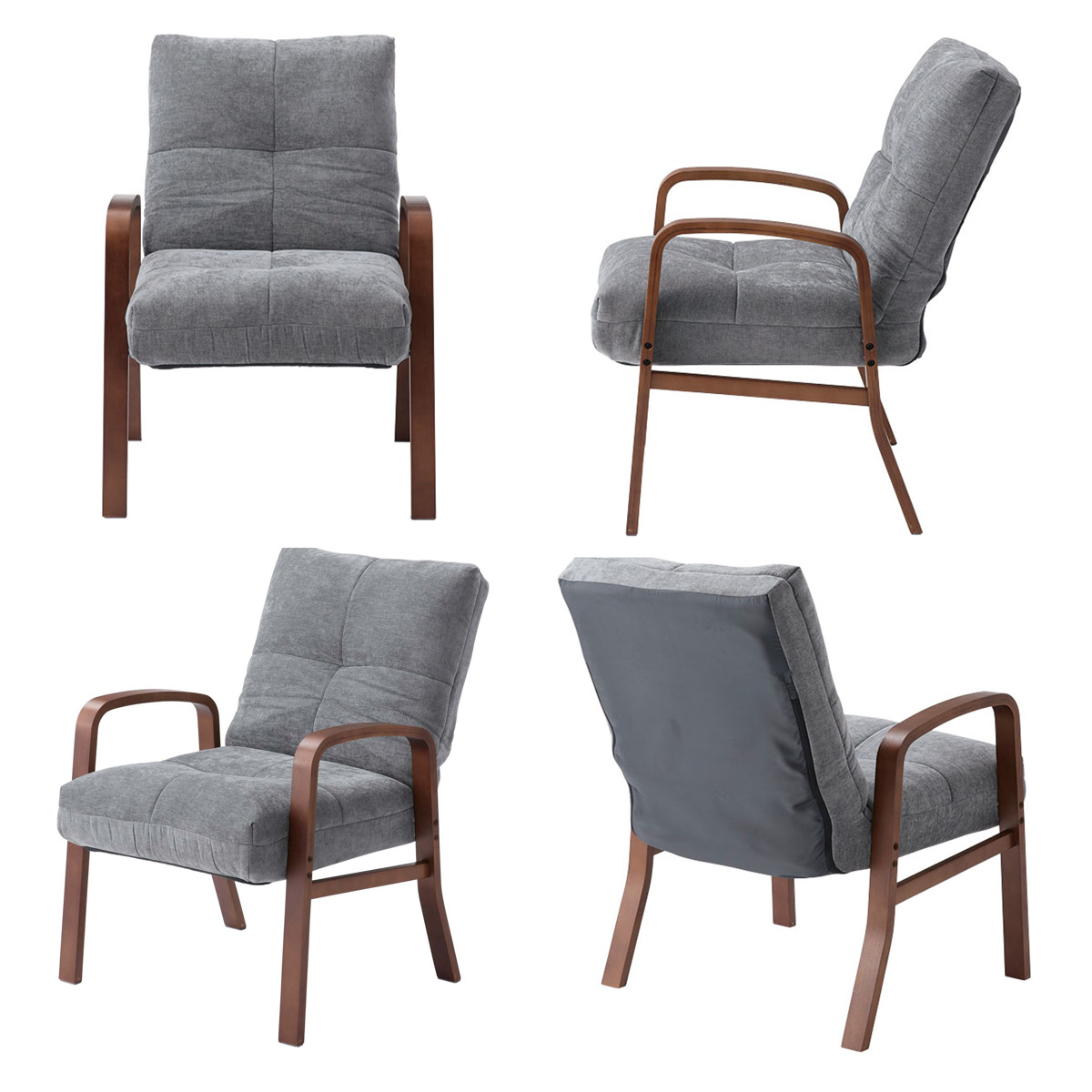 高座椅子 座面高44.5cm 6段階リクライニング 肘掛け付き ( チェア 椅子 ソファ 1人掛け 高さ調節 リクライニングチェア 折りたたみ 肘付き 高齢者 コンパクト ファブリック リビング 読書 木製 軽量 折り畳み ) 【ベージュ】 ベージュ