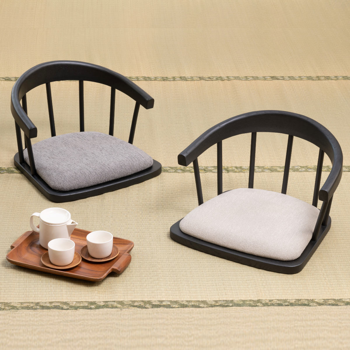 座椅子 背もたれ付 フロアチェア ( クッション付き モダン 洋風 天然木 木製 座いす 座イス チェア リビング アンティーク調 レトロ調 和室 ホワイト グレー ) 【グレー】