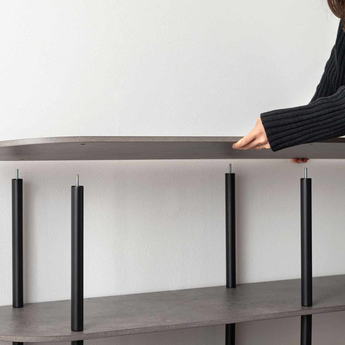 オープンラック 幅155cm 3段 石目調 シンプル ( ラック 棚 飾り棚 シェルフ 収納 三段 本棚 ディスプレイ ブラック ホワイト ) 【ブラック】 ブラック