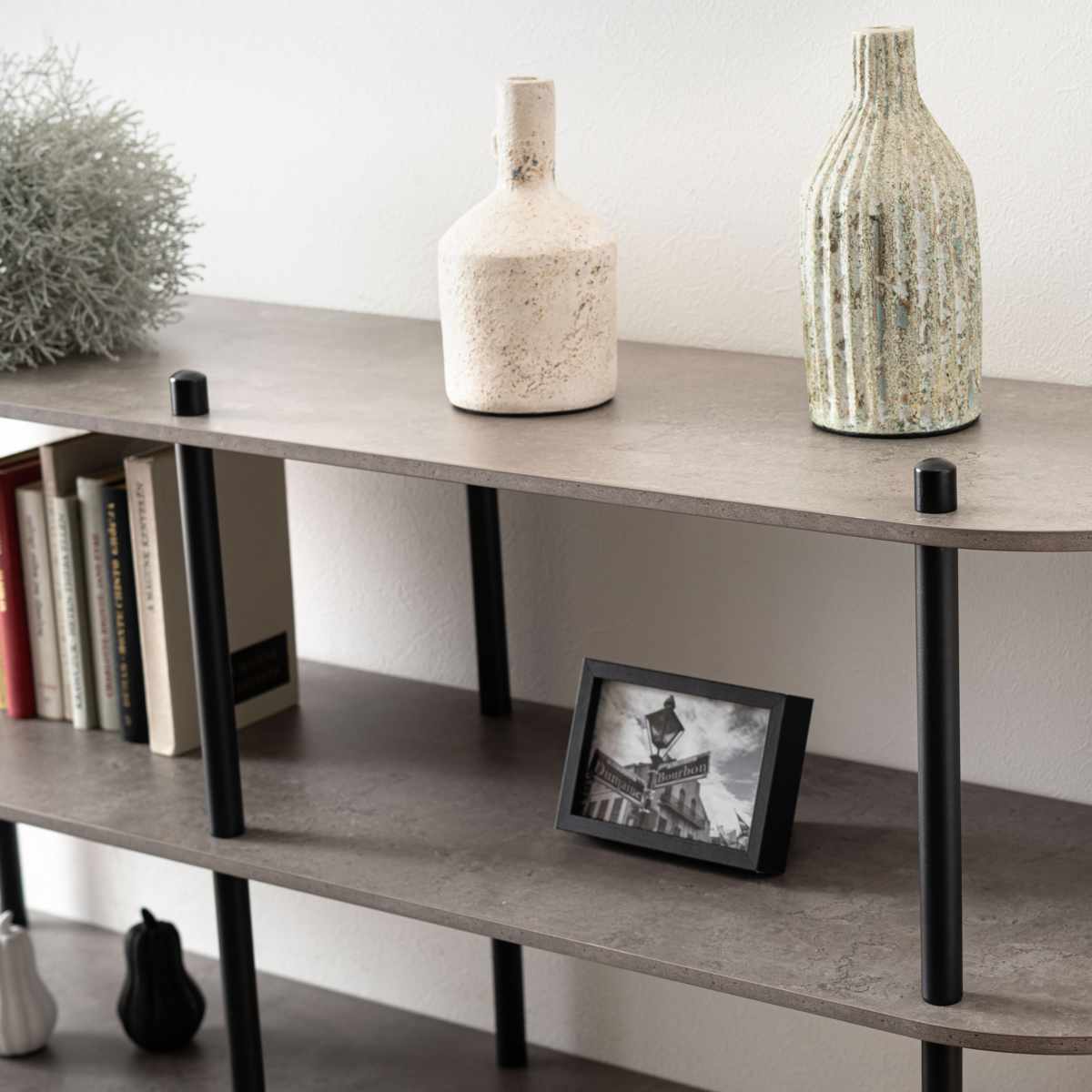 オープンラック 幅155cm 3段 石目調 シンプル ( ラック 棚 飾り棚 シェルフ 収納 三段 本棚 ディスプレイ ブラック ホワイト ) 【ブラック】 ブラック