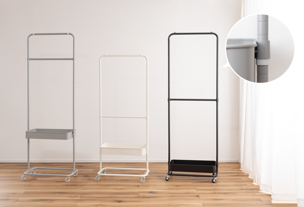 ハンガーワゴン 幅59.5cm 1段 キャスター付 スチール ( ハンガーラック ワゴン トローリー カゴ 棚付 バスケットトローリー 高さ調節 コートハンガー ランドセルラック ブラック グレー ホワイト ) 【ブラック】 ブラック