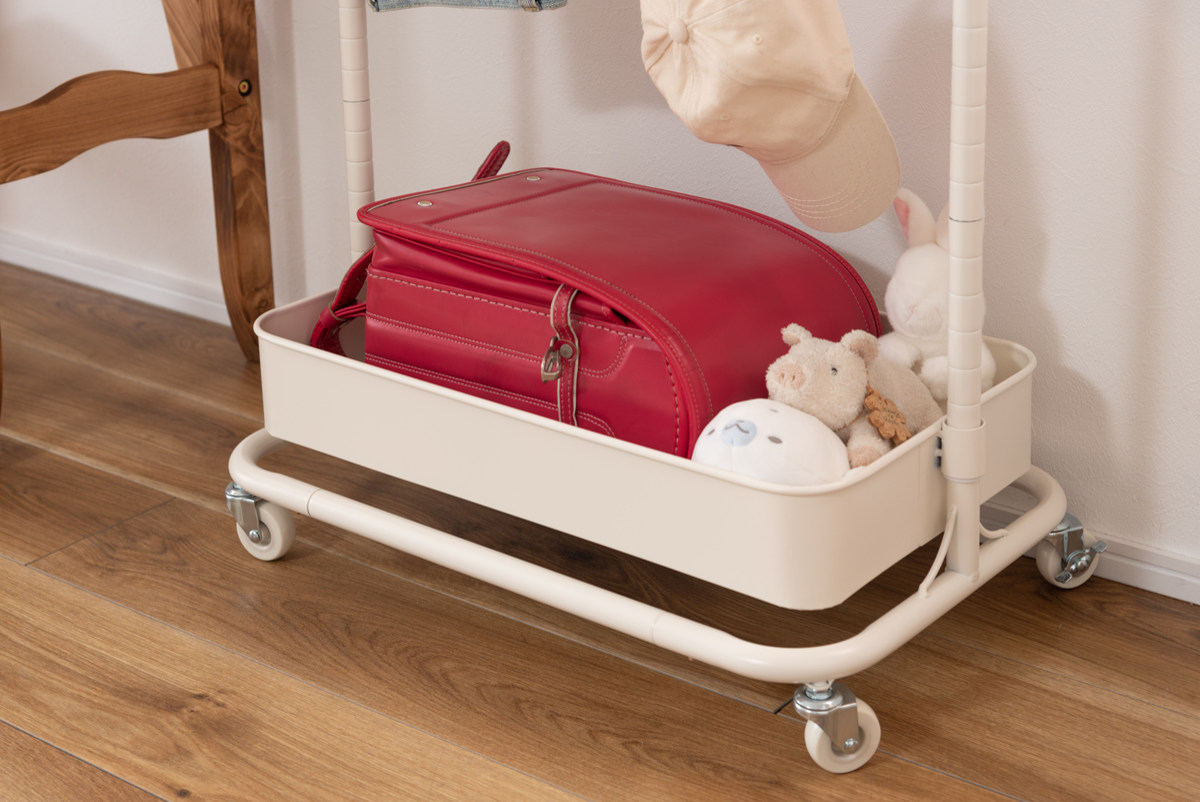 ハンガーワゴン 幅59.5cm 1段 キャスター付 スチール ( ハンガーラック ワゴン トローリー カゴ 棚付 バスケットトローリー 高さ調節 コートハンガー ランドセルラック ブラック グレー ホワイト ) 【ブラック】 ブラック