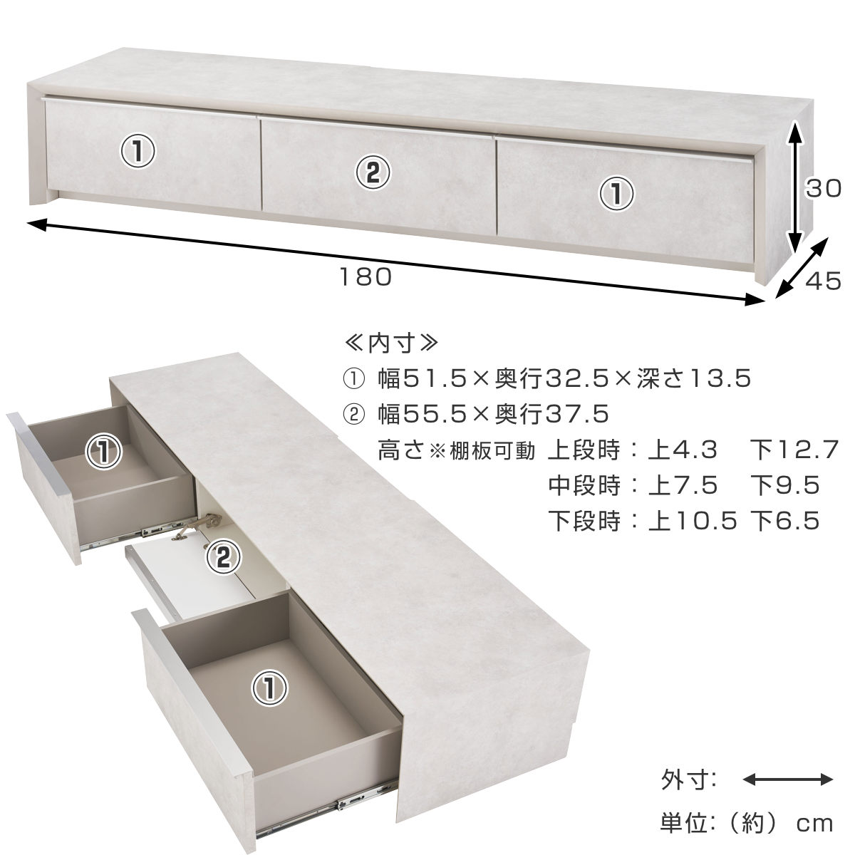 form ローボード 幅180cm アルケミラ 日本製 完成品 ( テレビ台 TV台 テレビボード 収納 ラック フラップ扉 フォーム 引き出し ダークグレー ライトグレー ライトブラウン リビングボード ) 【ライトグレー】 ライトグレー
