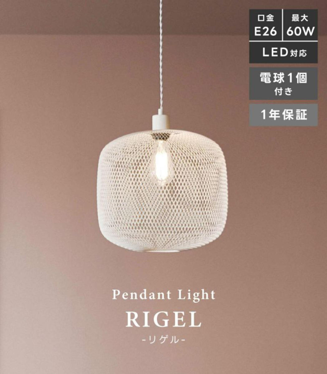 ペンダントライト LED対応 電球付き RIGEL ( リゲル 照明 ライト 吊り下げ 照明器具 メッシュ スチール ブラック ホワイト モノトーン おしゃれ 北欧 モダン シンプル ) 【ブラック】 ブラック