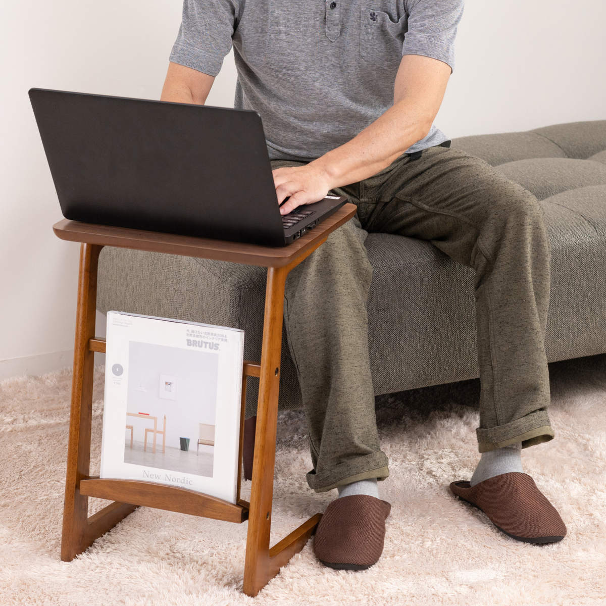 ソファサイドテーブル マガジンラック付 （ サイドテーブル