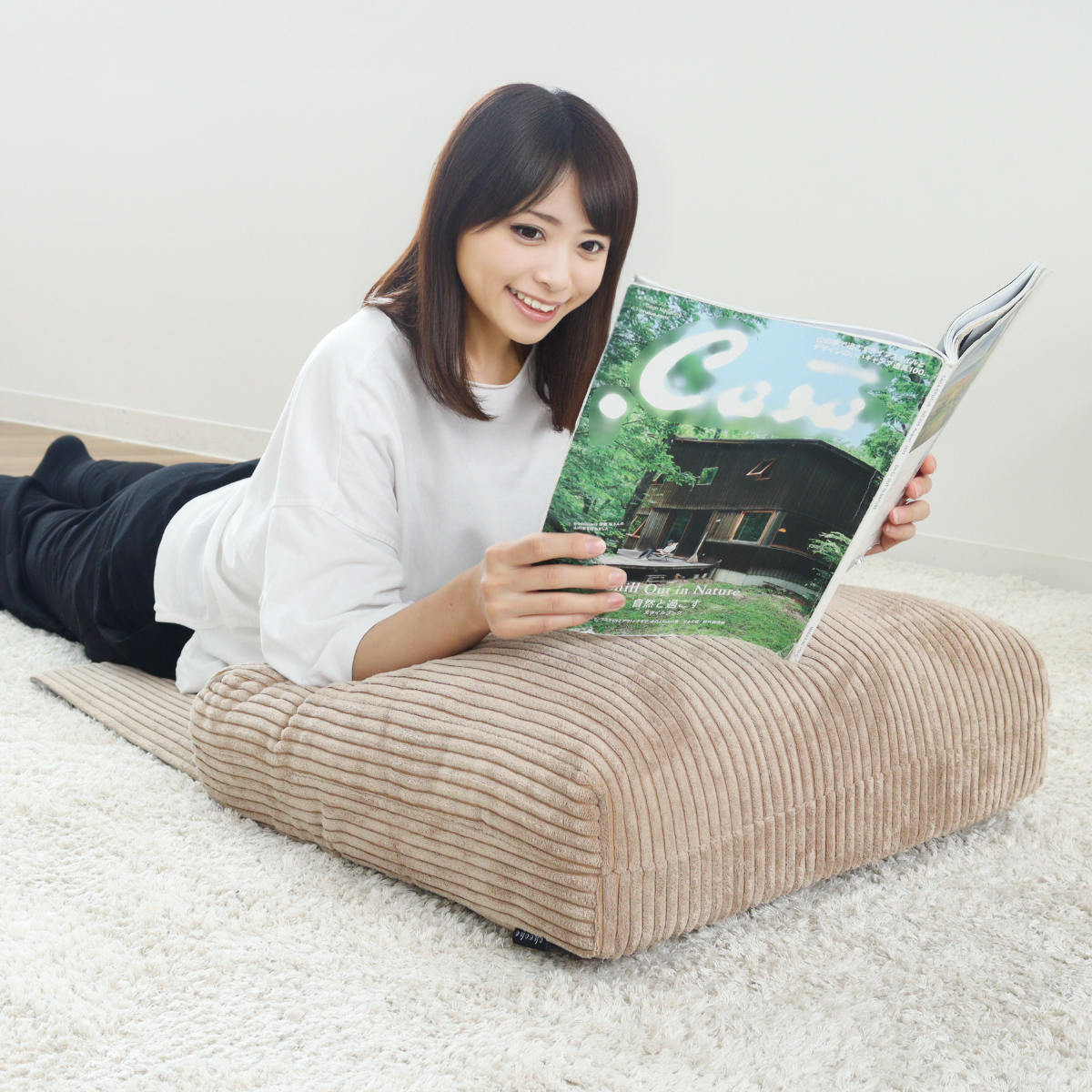 座椅子 幅52cm 折りたたみ コーデュロイ ( フロアソファ マルチ 1人掛け ソファ クッション 枕 足置き コンパクト 収納 リクライニング 14段階 おしゃれ 完成品 オットマン フットレスト スリップ止め加工 座り心地 ふっくら ) 【ベージュ】 ベージュ