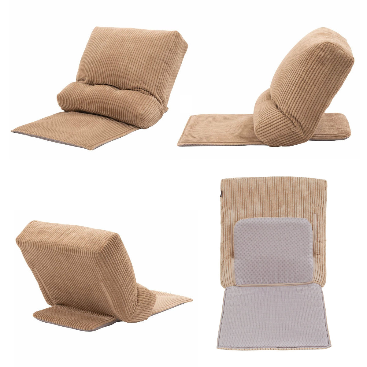 座椅子 幅52cm 折りたたみ コーデュロイ ( フロアソファ マルチ 1人掛け ソファ クッション 枕 足置き コンパクト 収納 リクライニング 14段階 おしゃれ 完成品 オットマン フットレスト スリップ止め加工 座り心地 ふっくら ) 【ベージュ】 ベージュ
