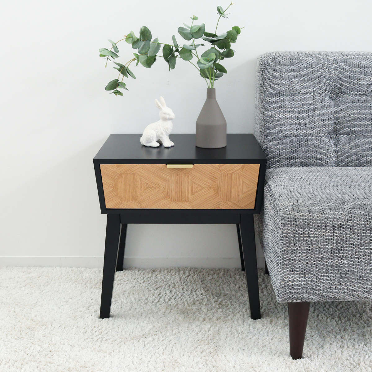 サイドテーブル 幅48cm 収納付 ナイトテーブル ( 収納 チェスト 引き出し 木目 木製 北欧 モダン ミニテーブル ソファ ベッド 横 ) 【ホワイト】 ホワイト