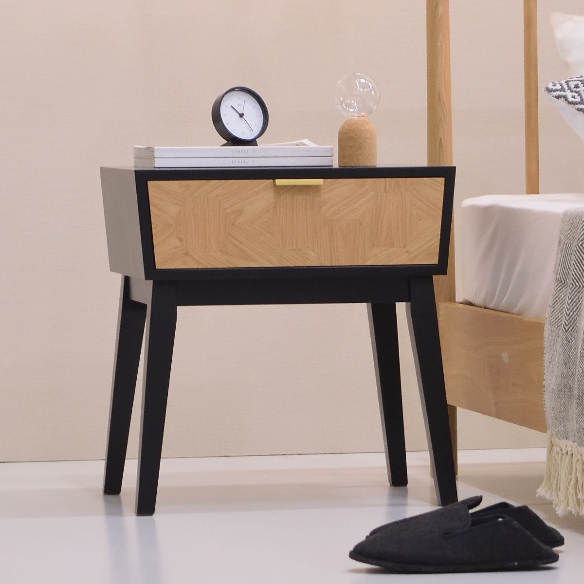 サイドテーブル 幅48cm 収納付 ナイトテーブル ( 収納 チェスト 引き出し 木目 木製 北欧 モダン ミニテーブル ソファ ベッド 横 ) 【ホワイト】 ホワイト