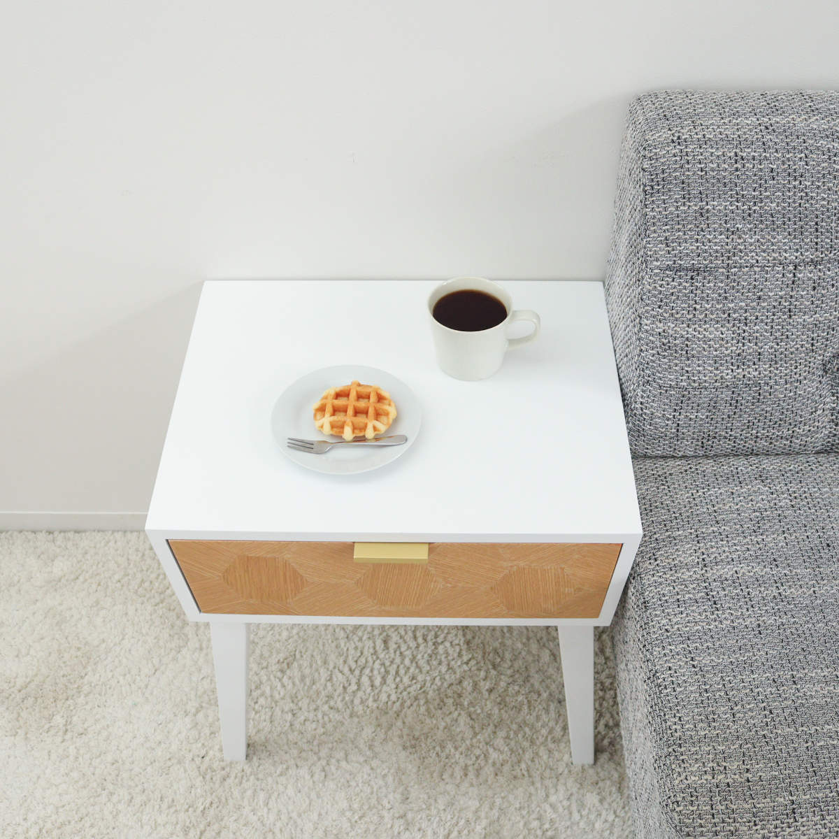 サイドテーブル 幅48cm 収納付 ナイトテーブル ( 収納 チェスト 引き出し 木目 木製 北欧 モダン ミニテーブル ソファ ベッド 横 ) 【ホワイト】 ホワイト
