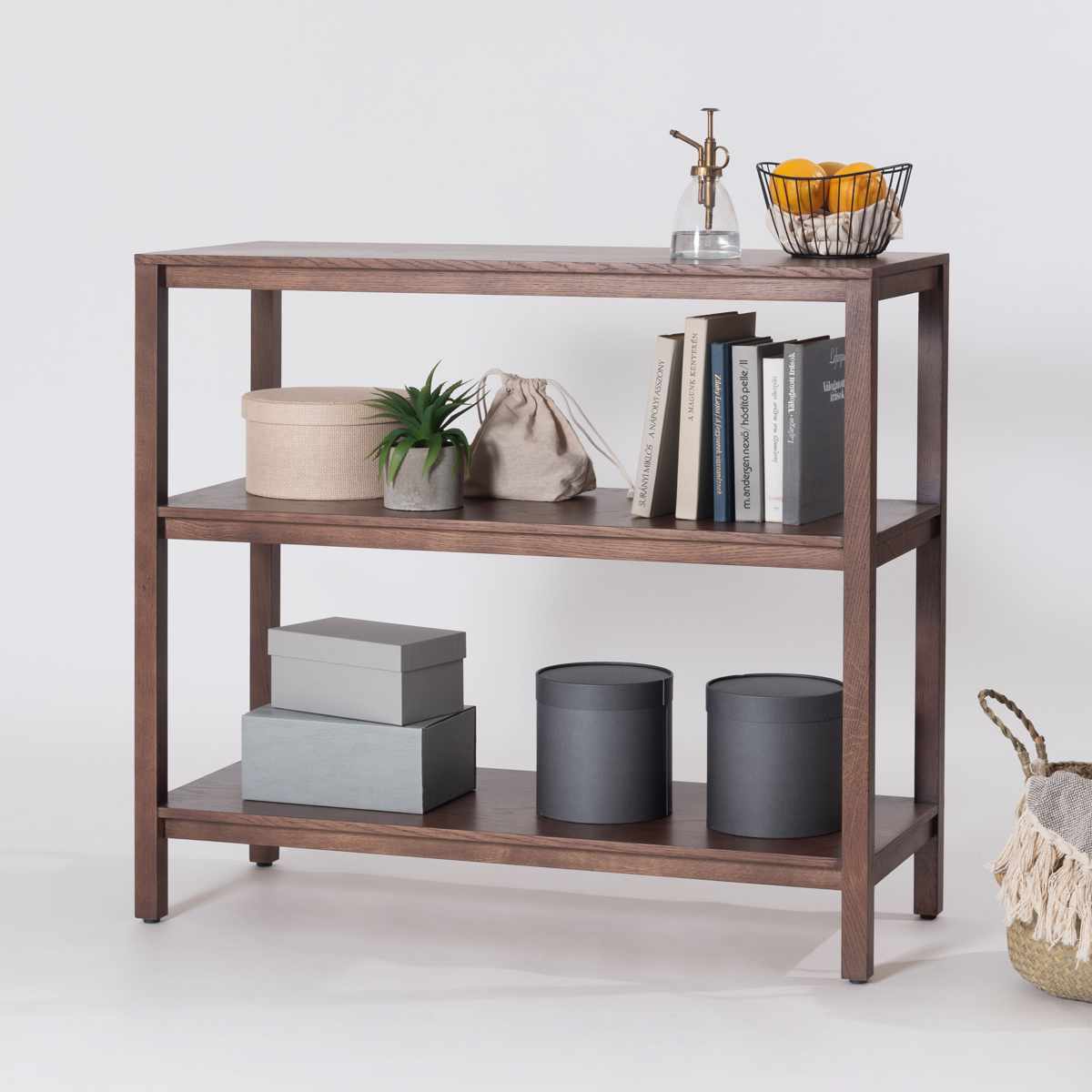 form オープンシェルフ 幅90cm キャラウェイ 天然木 完成品 ( シェルフ 棚 ラック 飾り棚 北欧風 収納 2段 フォーム リビングボード 本棚 ブラウン ナチュラル オーク 間仕切り ) 【ブラウン】 ブラウン